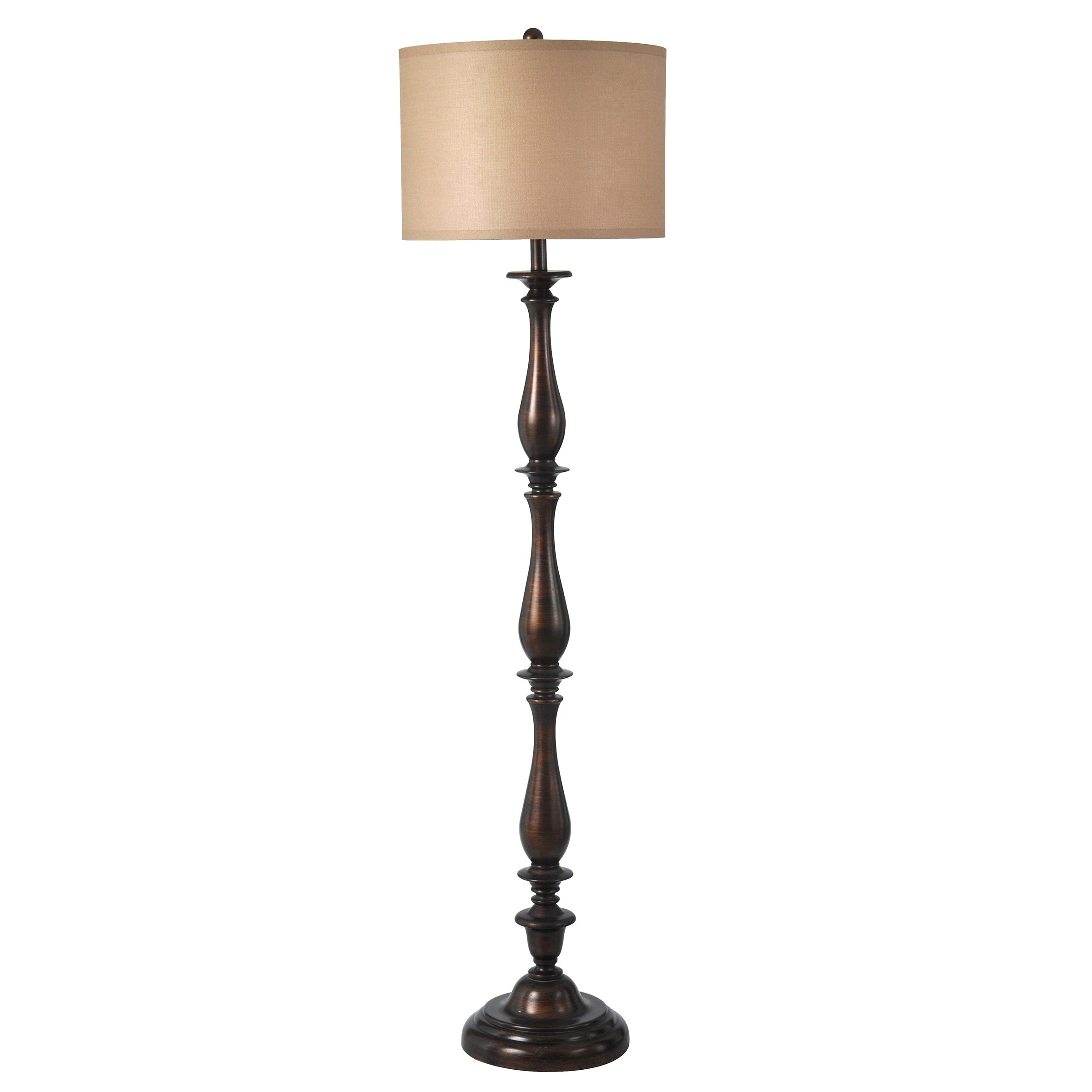 Charlton Bronze Floor Lamp Taupe Hardback Silk Shade