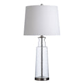 Clear Seeded With Brass Steel Table Lamp White Hardback Fabric Shade