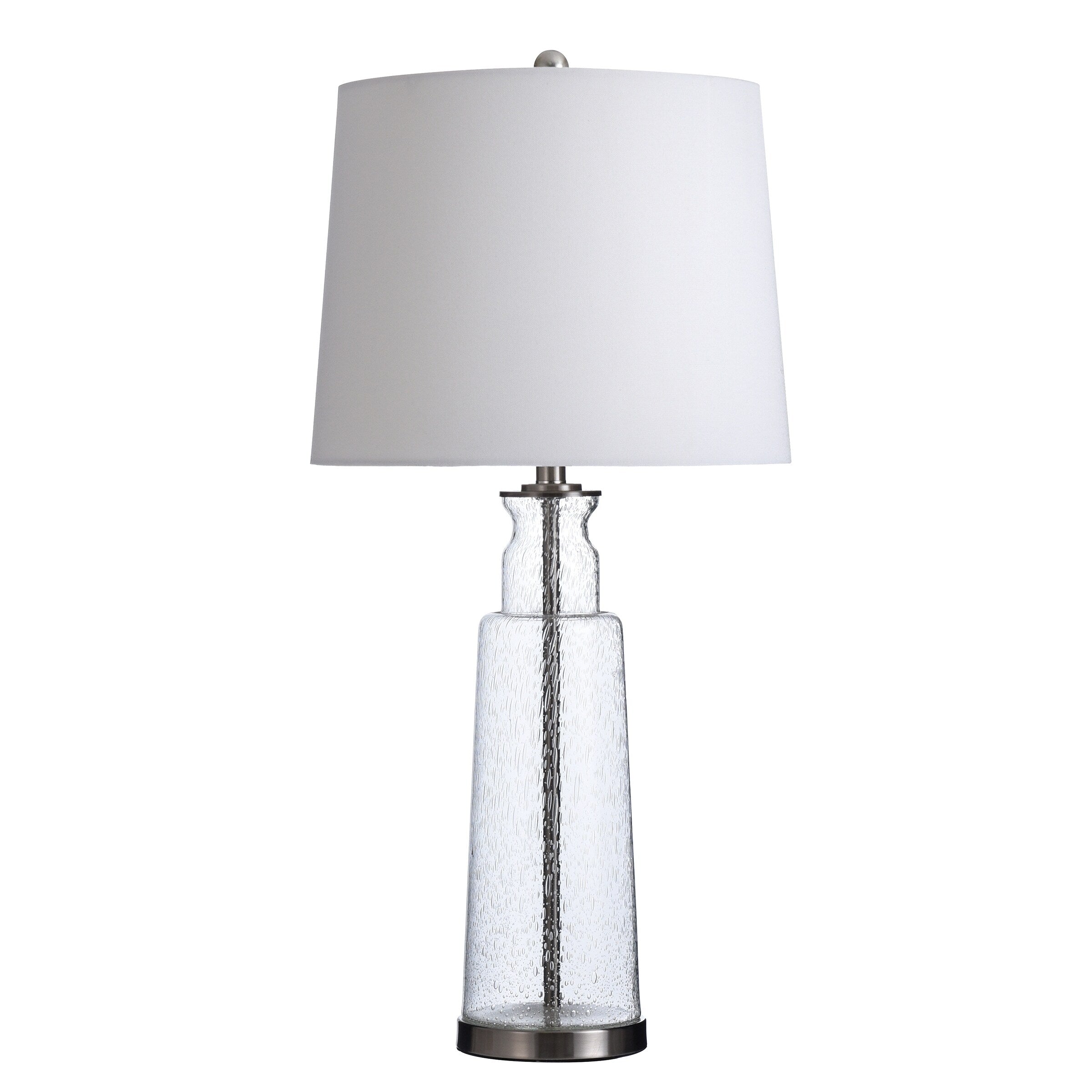 Clear Seeded With Brass Steel Table Lamp White Hardback Fabric Shade