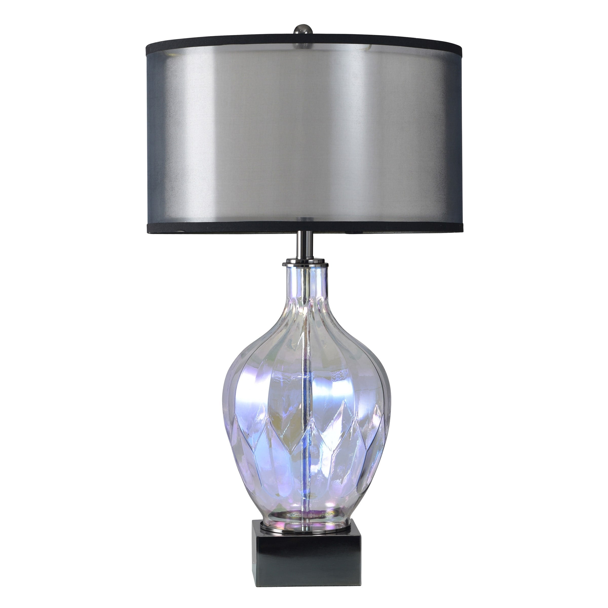 Stylecraft Eclipse Iridescent Glass Table Lamp Opuzen Ebony Black Silver Shade