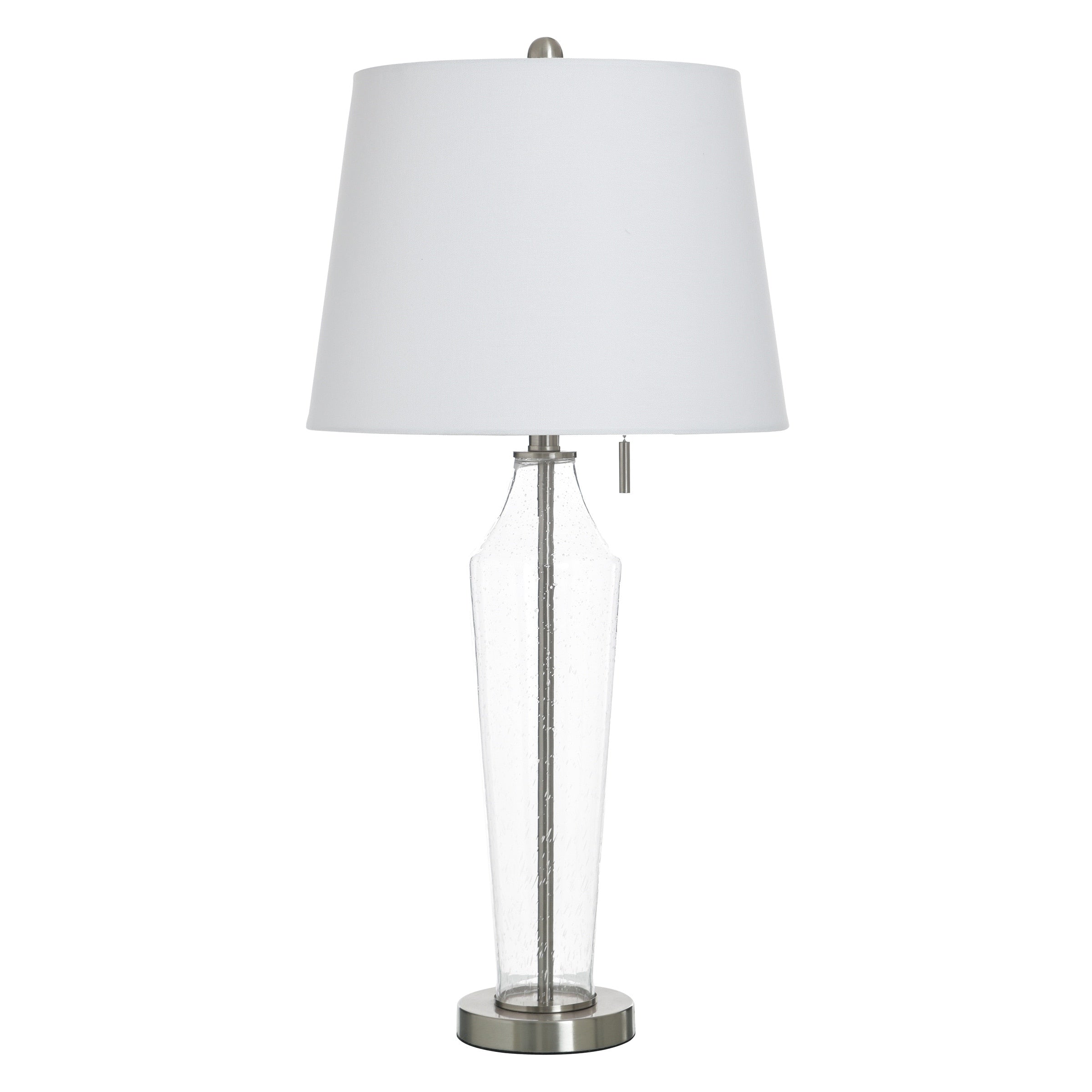 Stylecraft Glass Table Lamp Clear Seeded Brushed Steel White Shade
