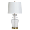 Stylecraft Glass Steel Table Lamp Clear Seeded Gold Off White Shade