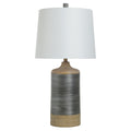 Haver Hill Light Tan Wood With Ribbed Silver Band Table Lamp
