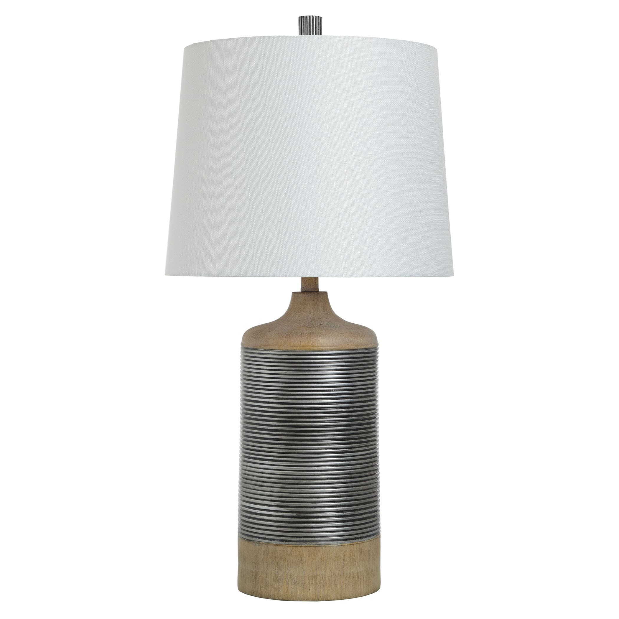 Haver Hill Light Tan Wood With Ribbed Silver Band Table Lamp