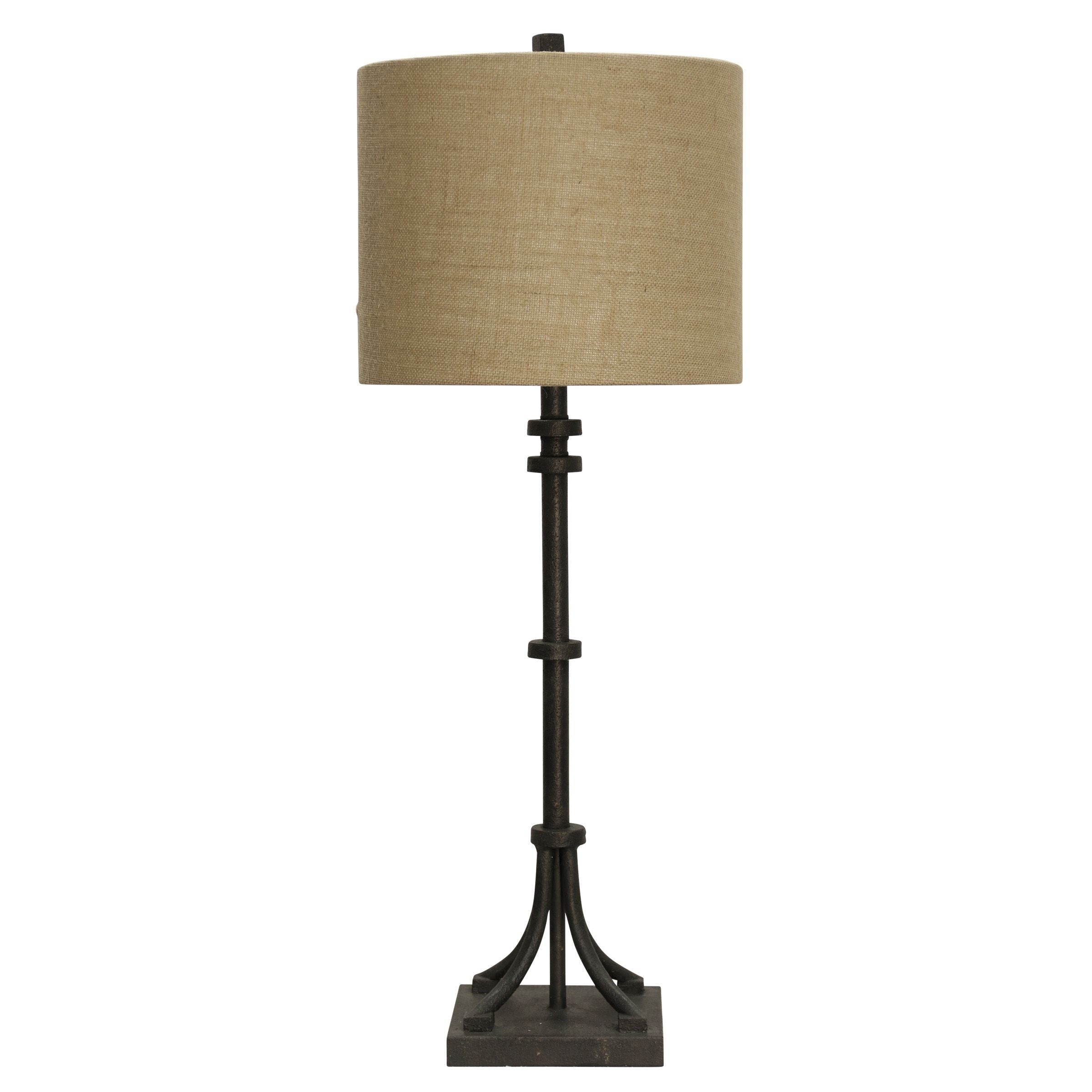 Industrial Bronze Table Lamp Beige Hardback Fabric Shade