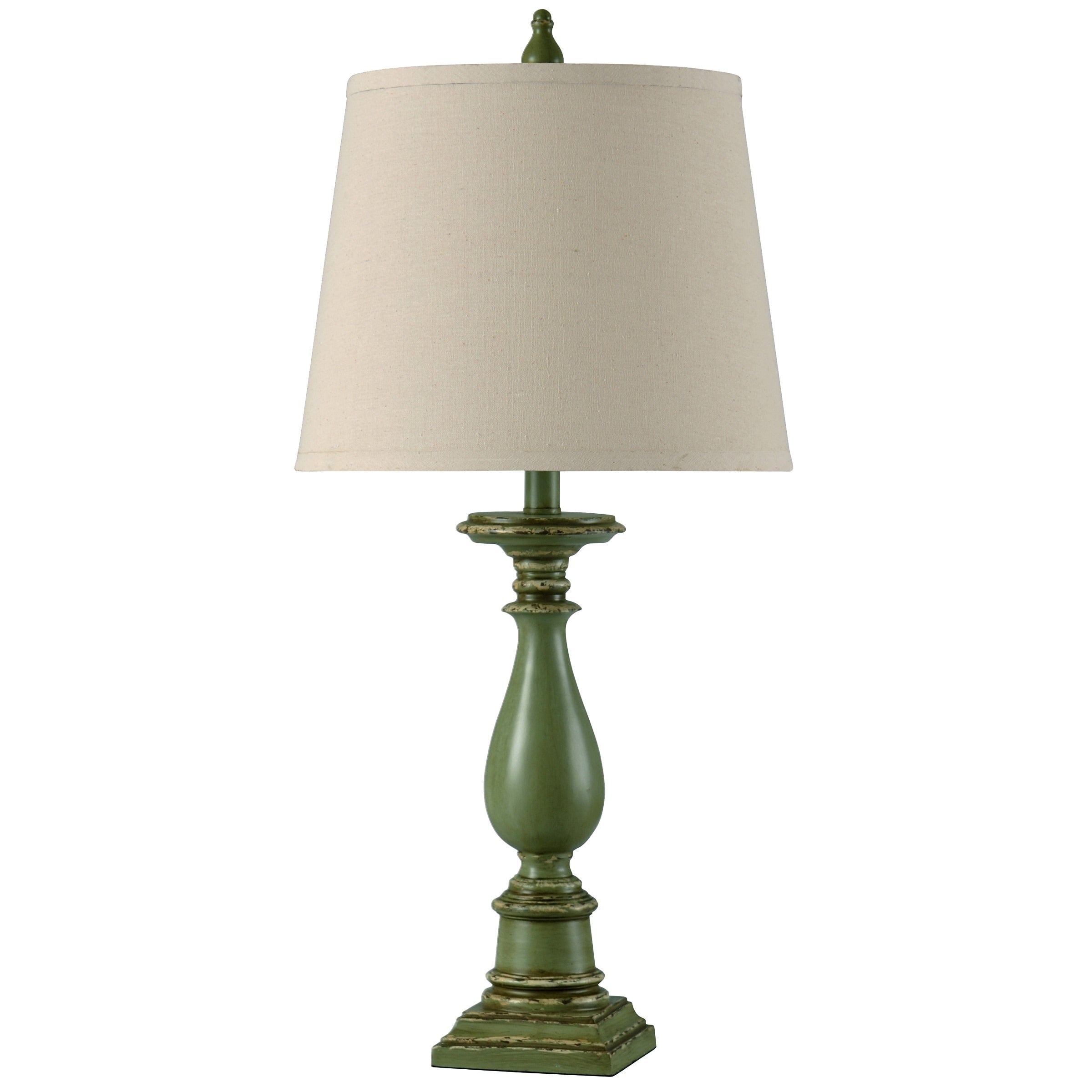 Mackinaw Distressed Green Table Lamp Off White Hardback Fabric Shade
