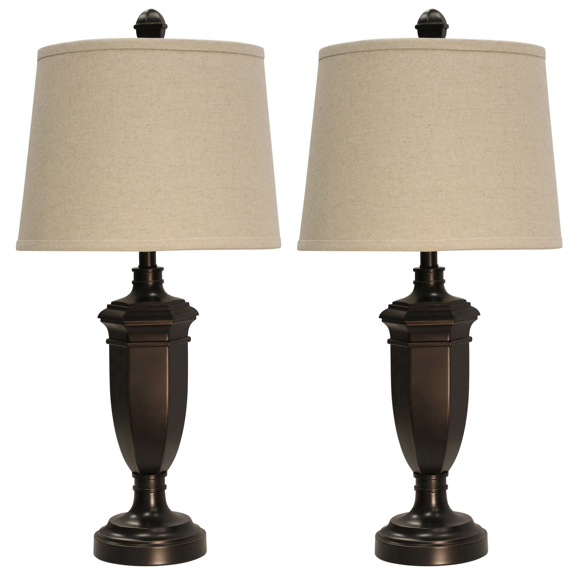 Madison Bronze Table Lamp Beige Hardback Fabric Shade Set Of 2