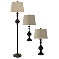 Madison Bronze Table And Floor Lamp Set White Hardback Fabric Shade Set Of 3