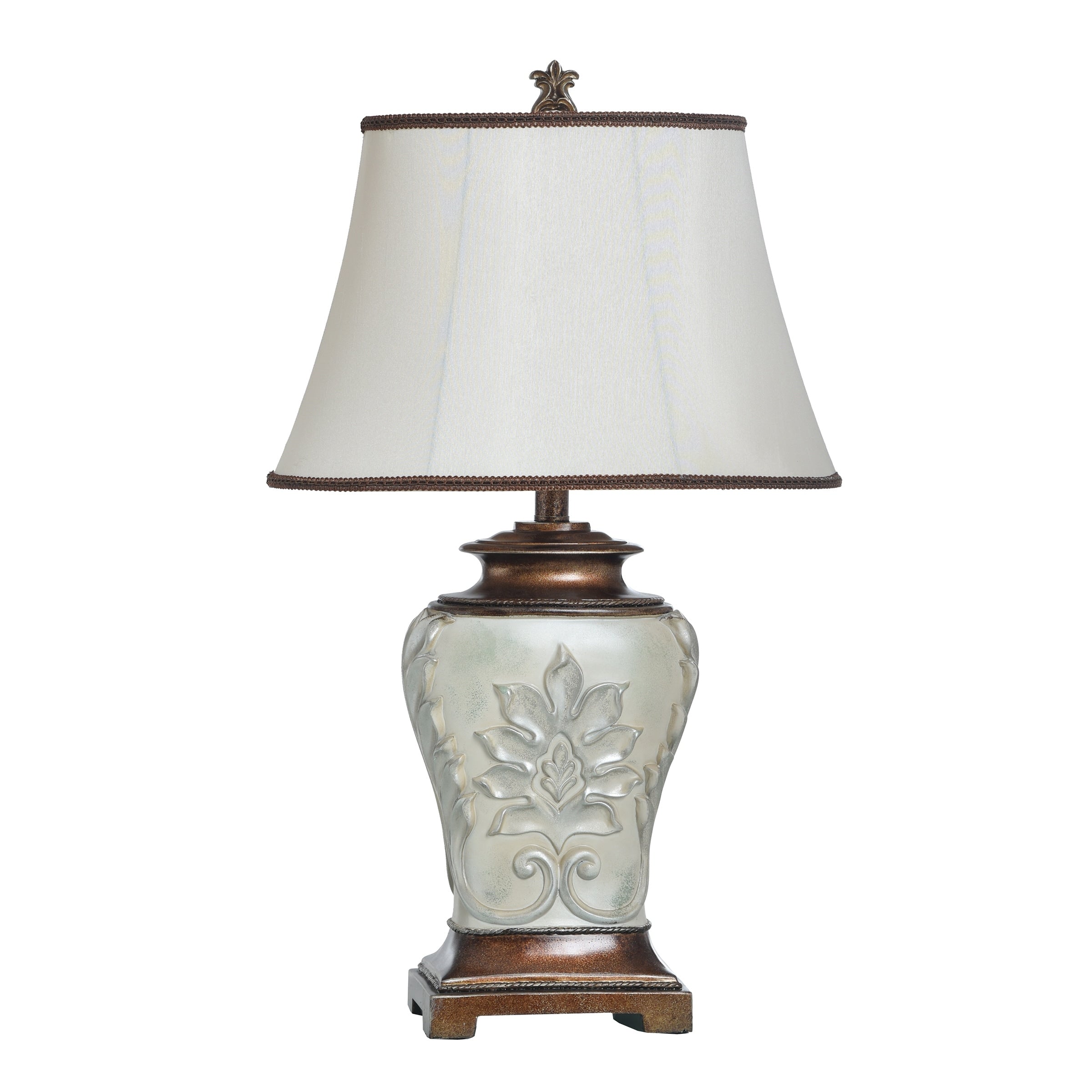 Magonia Antique White With Gold Accents Table Lamp White Fabric Shade