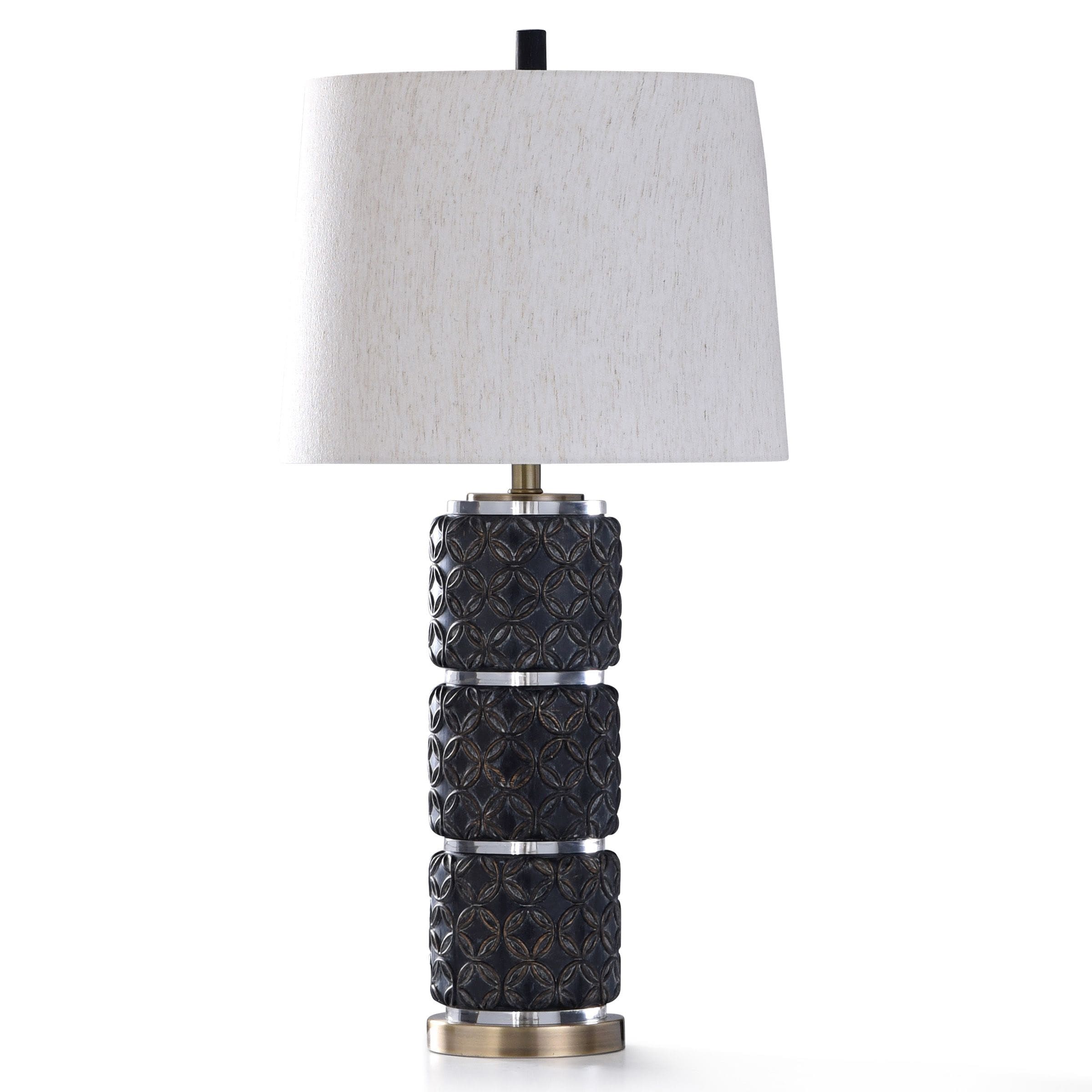 Stylecraft Malta Black And Clear Diamond Cute Acrylic With Brushed Brass Metal Table Lamp