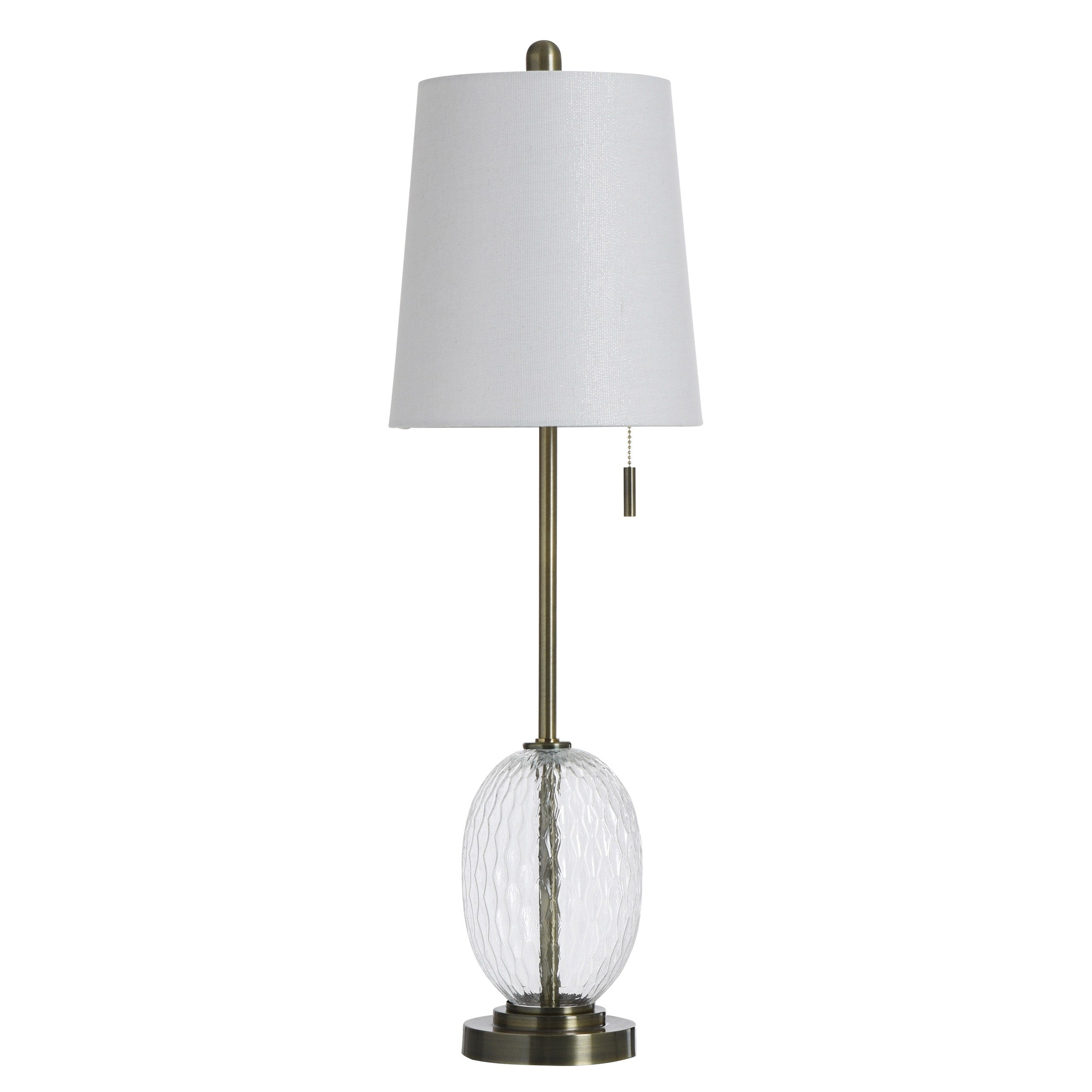 Stylecraft Metal Glass Table Lamp Antique Brass Clear Glass White Shade