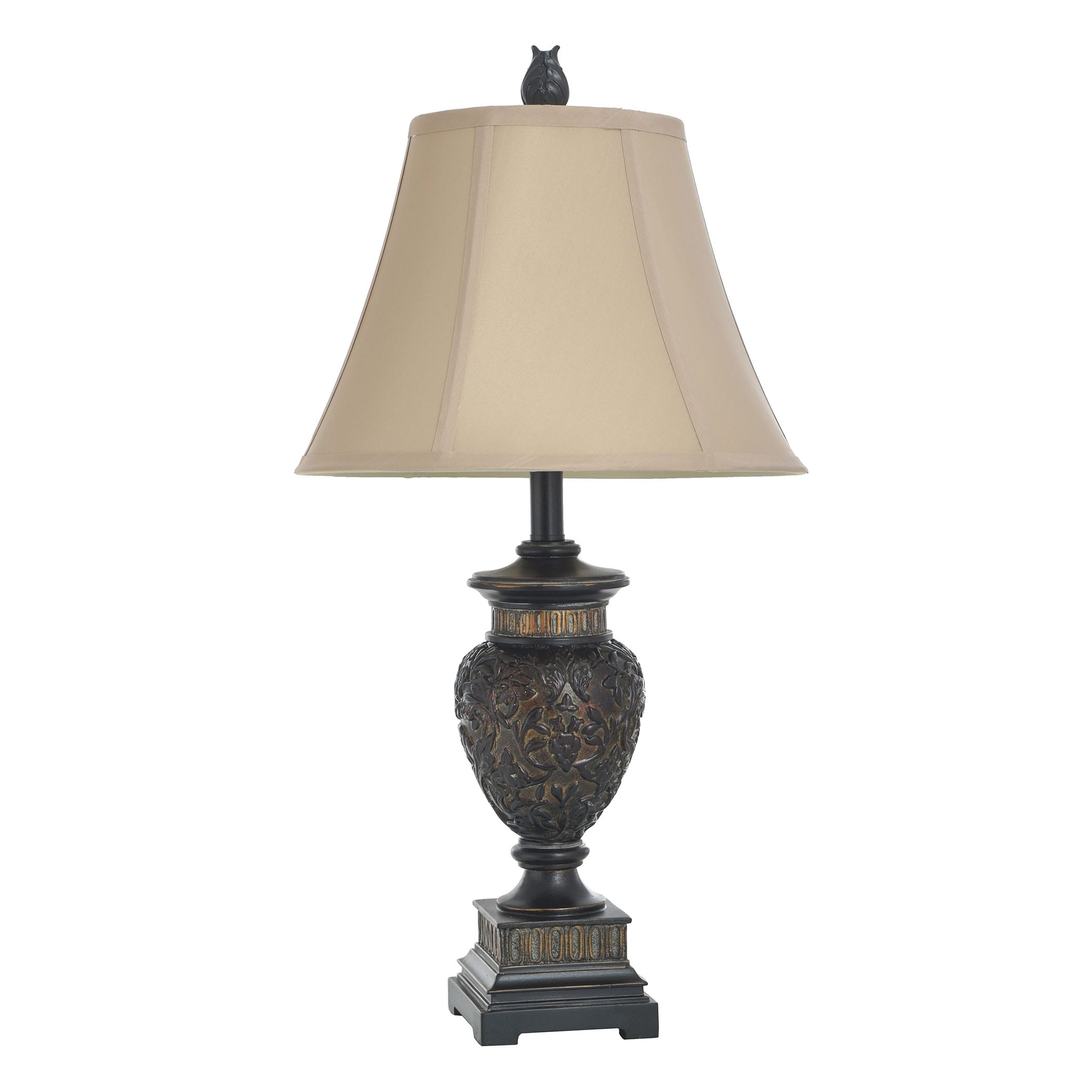 Passo Ambrose Dark Blue And Gold Table Lamp Taupe Fabric Shade