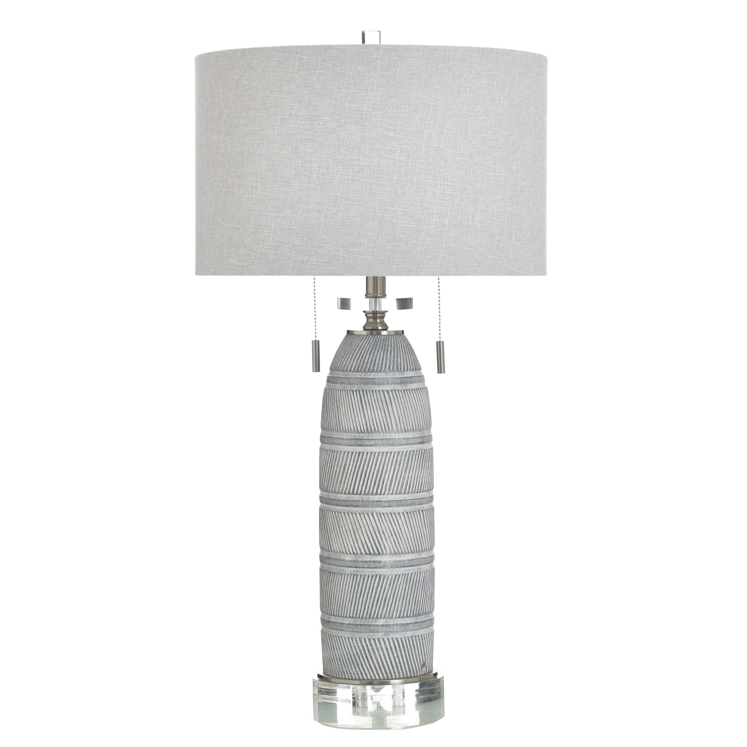 Stylecraft Poly Table Lamp Greyson Silver White Shade