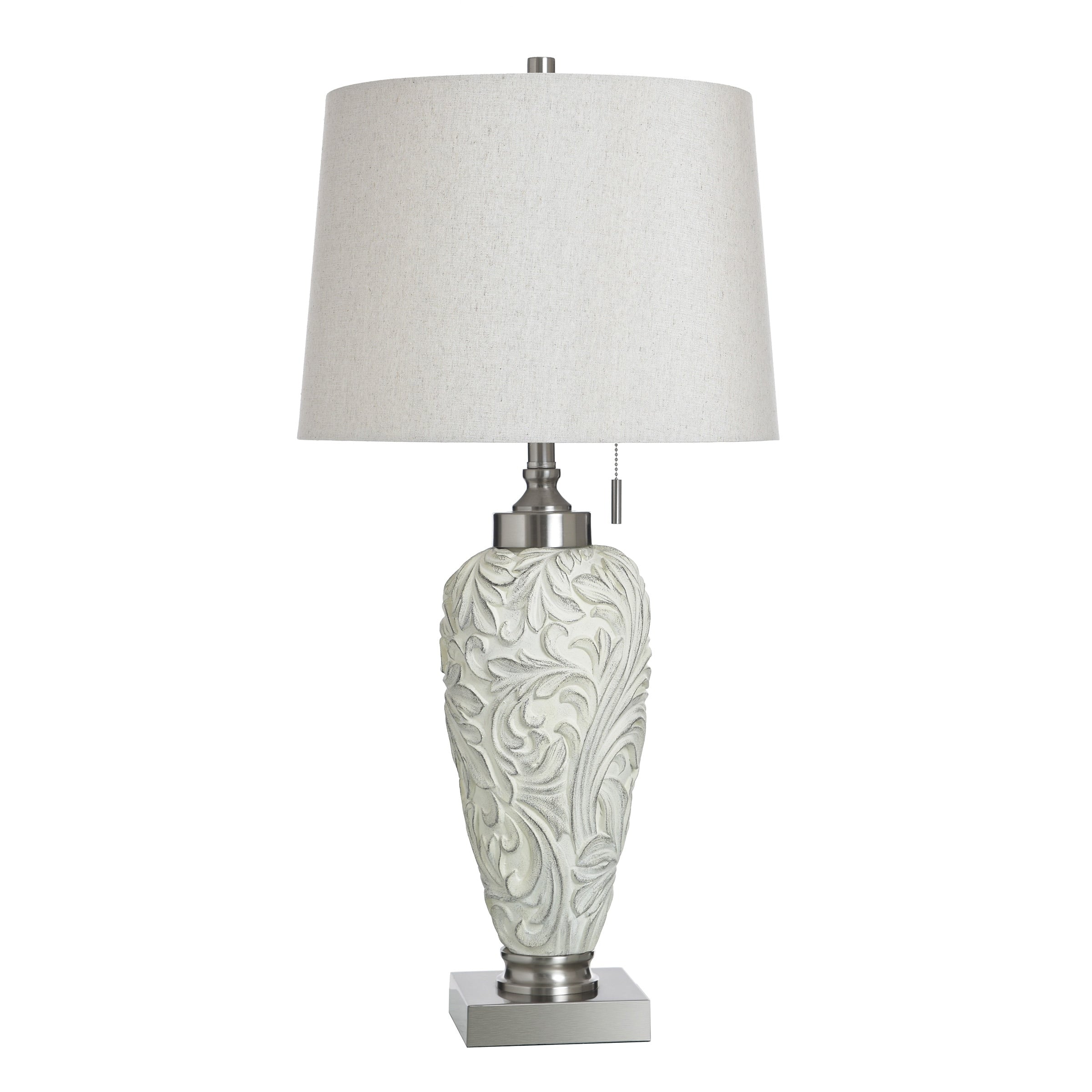 Stylecraft Poly Steel Table Lamp Hacot Silver Beige Shade