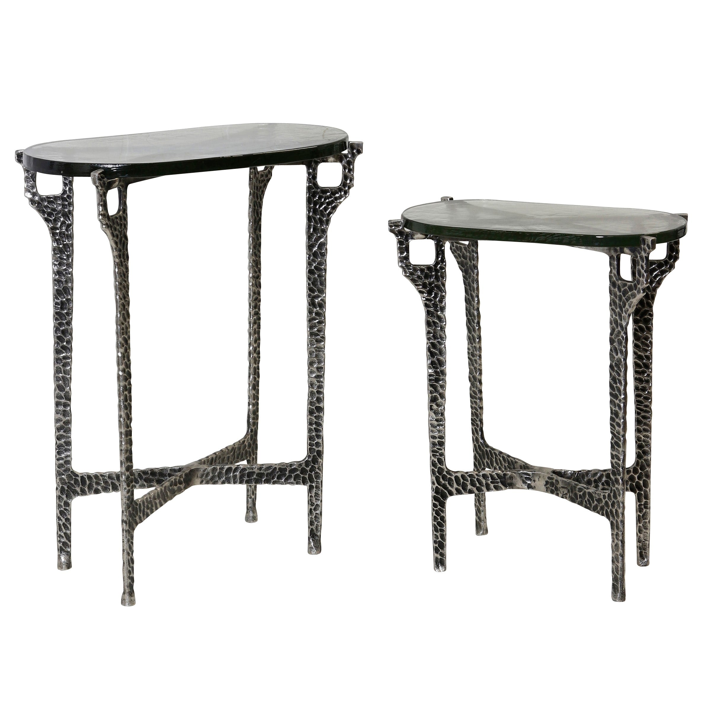 Stylecraft Ripple Oval Nesting Accent Table Silver Smoke Set Of 2