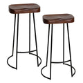 Stylecraft Saddle Frame Barstools Dark Brown Wood Seat Black Iron Frame Set Of 2