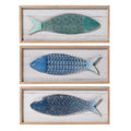 School Of Three Blue Metal Fish Wood Panels Set Of 3