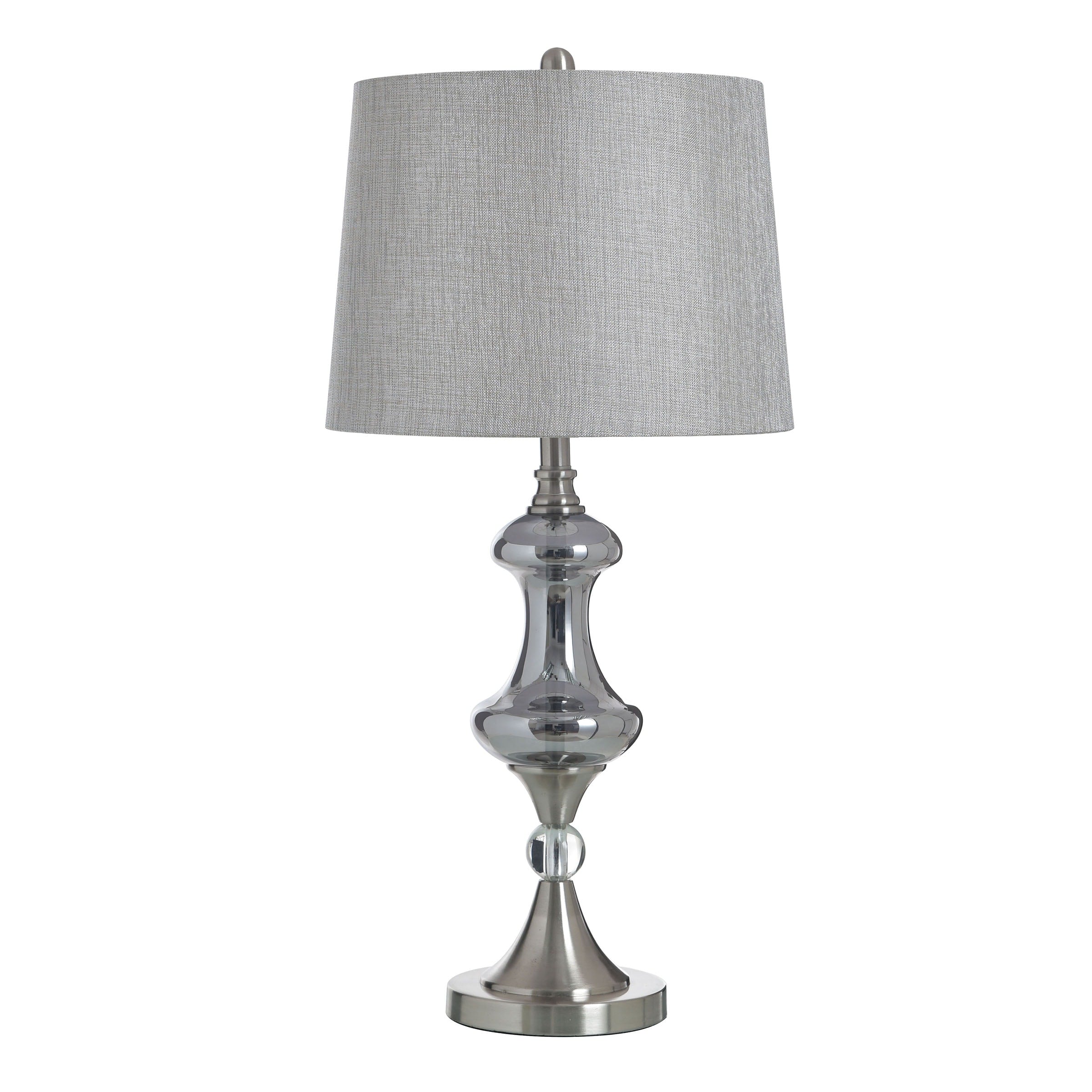 Stylecraft Steel Table Lamp Brushed Nickle Silver Glass Grey Shade