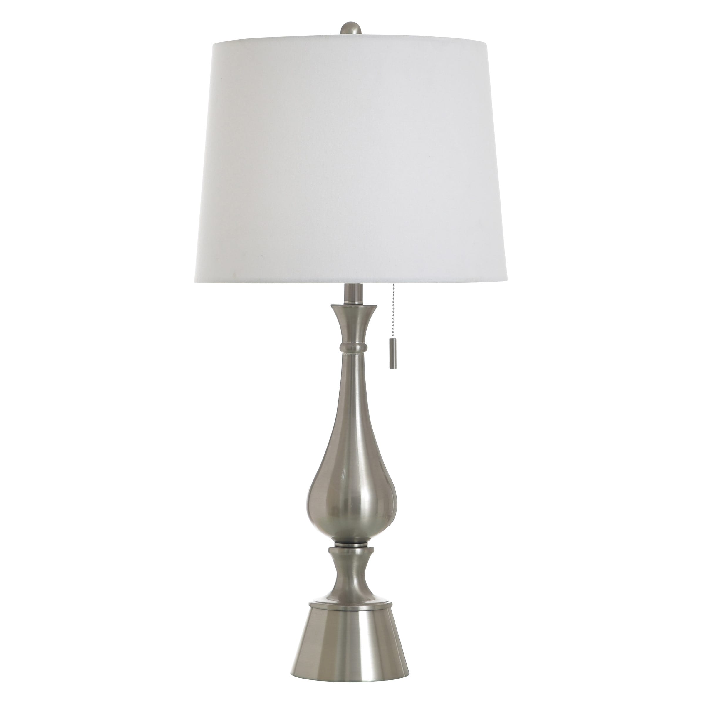 Stylecraft Steel Table Lamp Brushed Steel White Shade