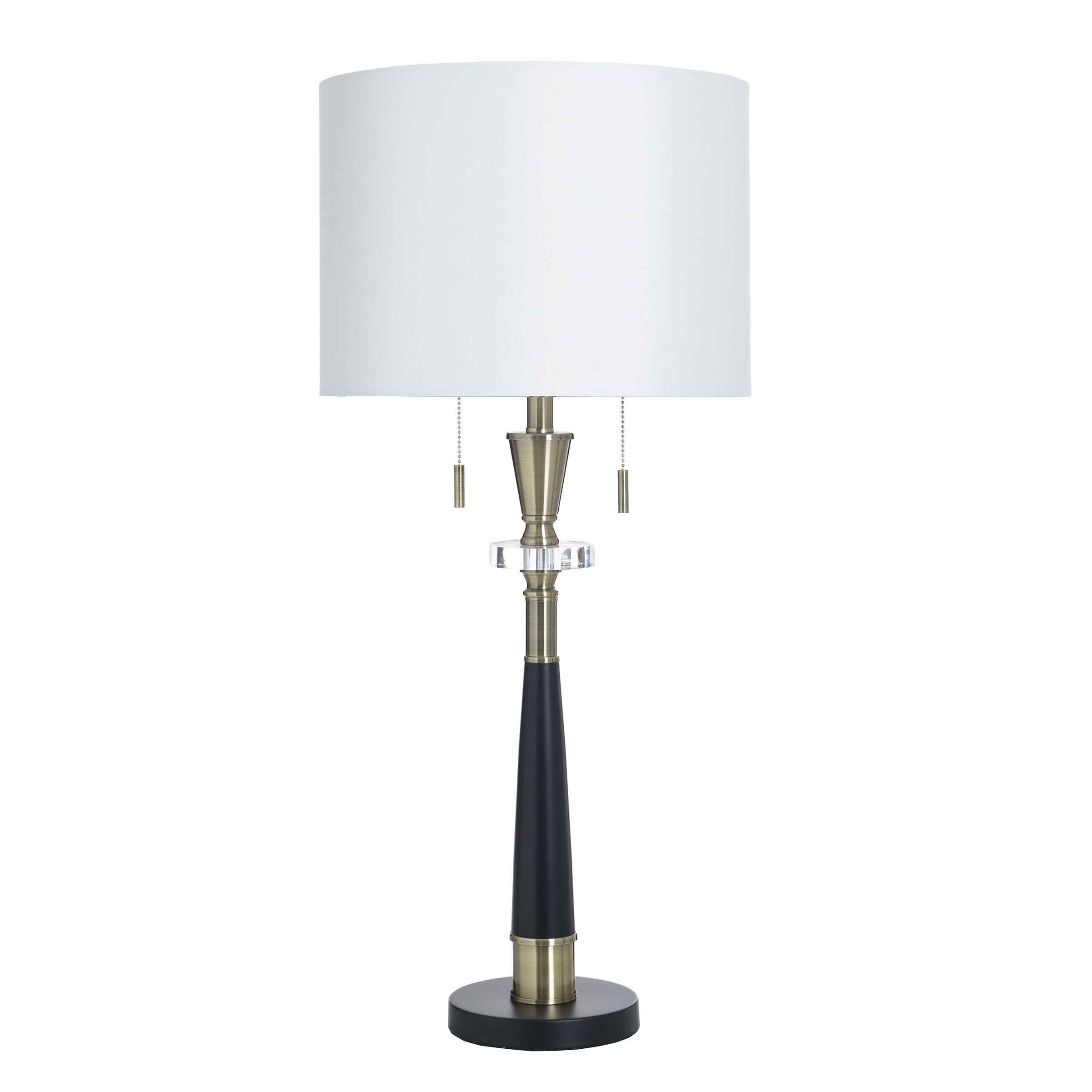 Stylecraft Steel Table Lamp Larson Gold Black White Shade