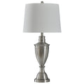Transitional Brushed Silver Steel Table Lamp White Shade