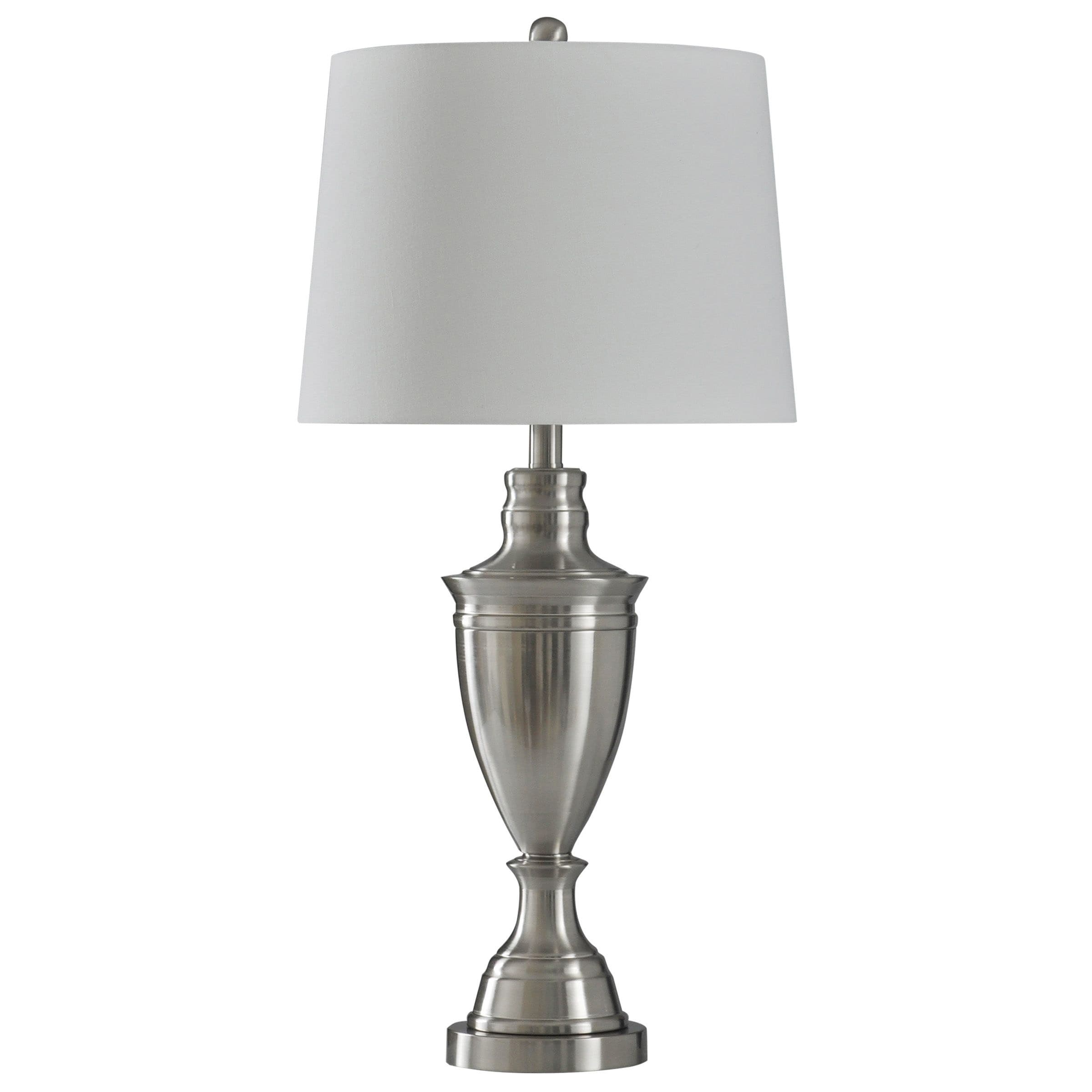 Transitional Brushed Silver Steel Table Lamp White Shade
