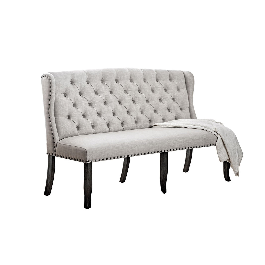 Stylish Long Bench With Tufted Back Ivory