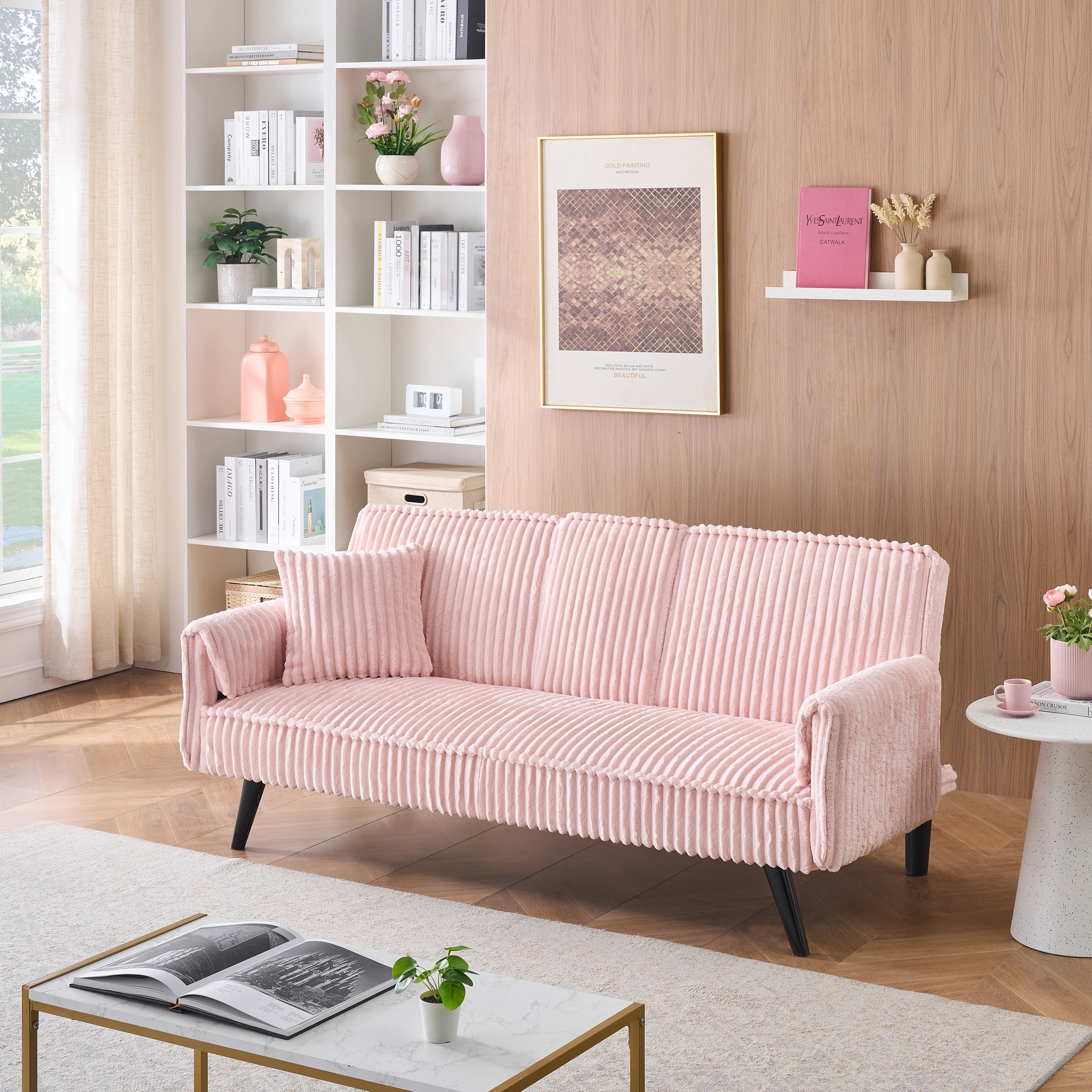 Stylish Loveseat 2 Seater Sofa Couch With Hidden Cup Holder Pink Sleeper Sofa Couch With Metal Legs