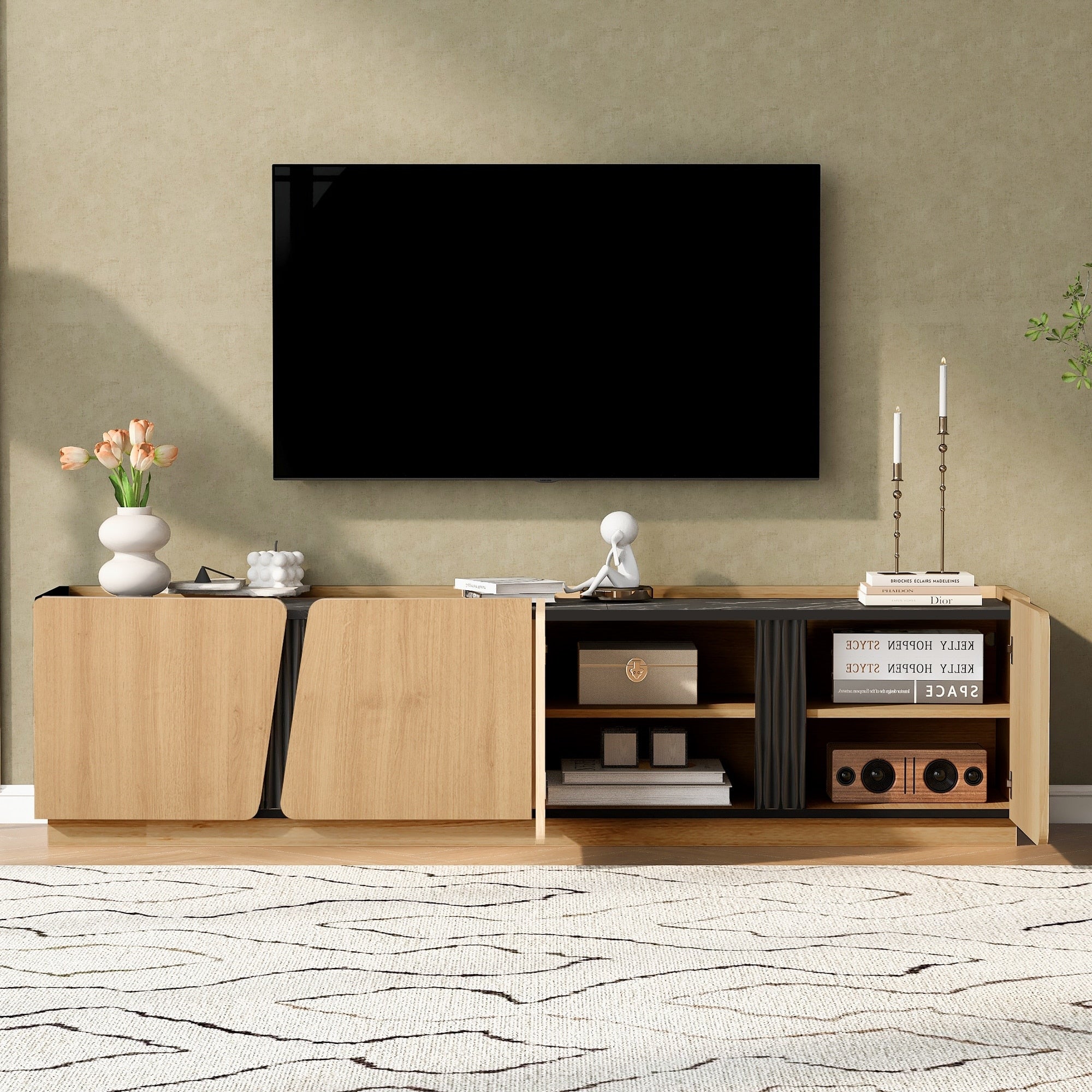 Stylish Tv Stand With Cable Management Ideal For Living Room Or Bedroom Decor