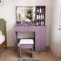 Stylish Vanity Desk Set With Padded Stool Adjustable Led Lighted Mirror 3 Color Modes Modern Bedroom Makeup Vanity Desk
