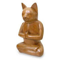Suar Wood Cat In Deep Meditation Sculpture Handmade In Indonesia