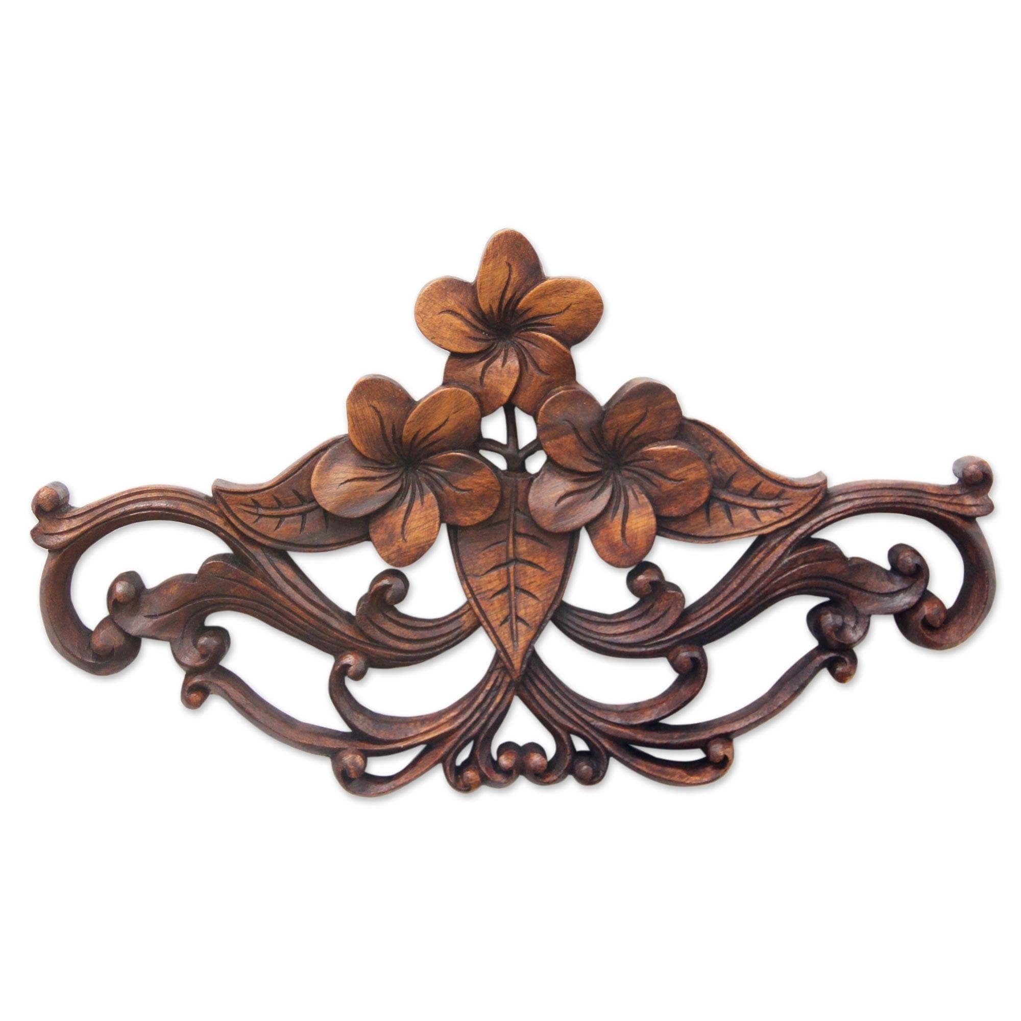 Suar Wood Frangipani Garland Wall Sculpture Indonesia Brown