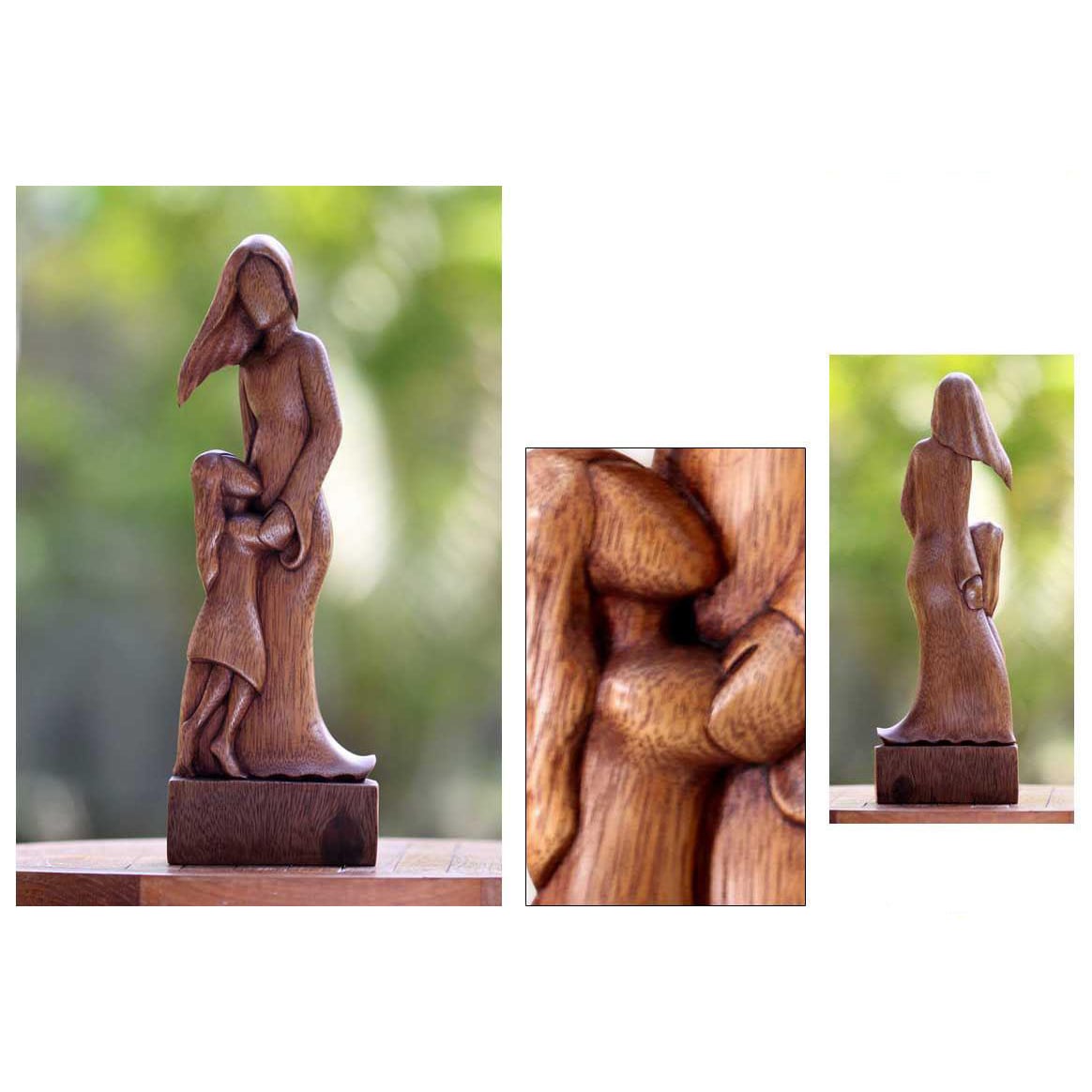 Suar Wood Mother And Daughter Sculpture Handmade In Indonesia