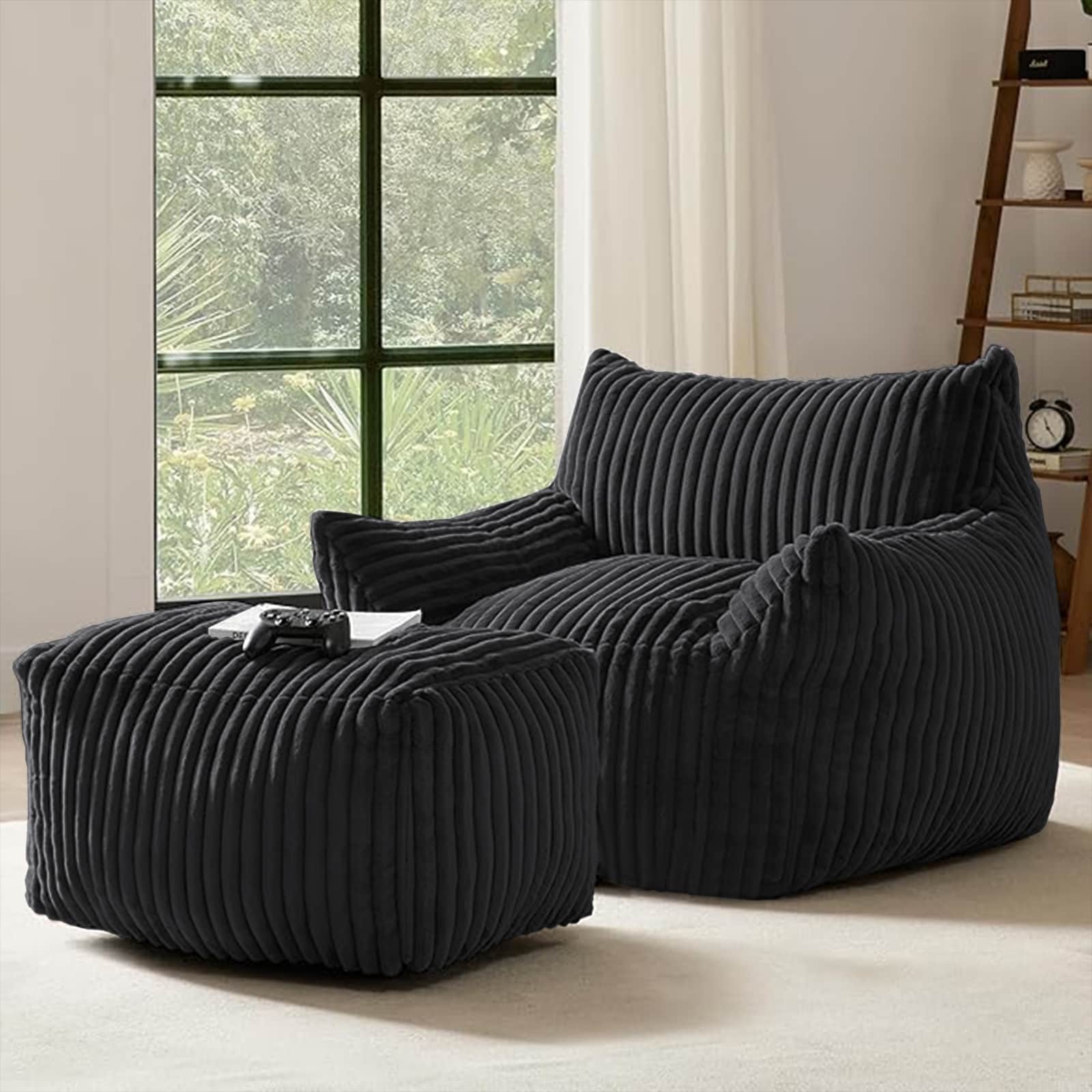 Suede Sofa Chair With Ottoman 5 Zone Support Compact Boxed Delivery
