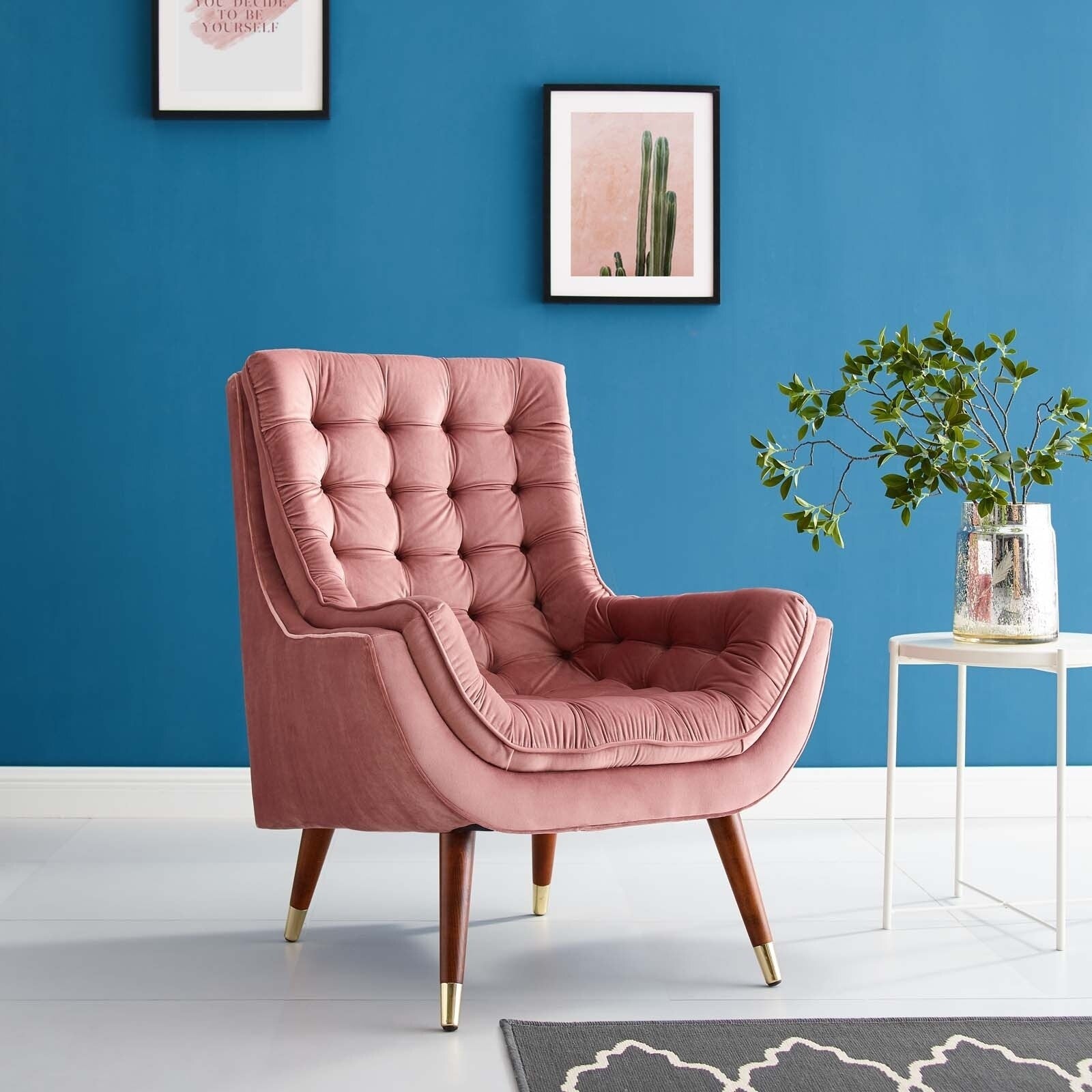 Suggest Button Tufted Upholstered Velvet Lounge Chair
