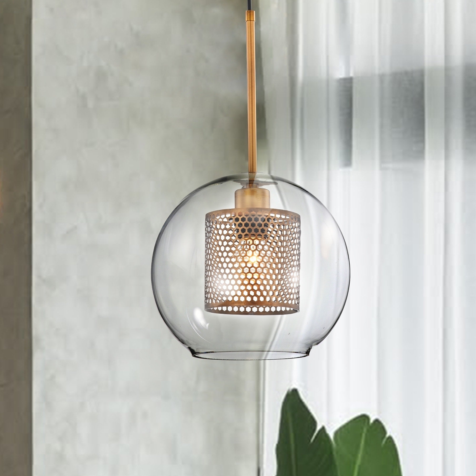Sujay Brass 1 Light Pendant With Clear Glass Shade