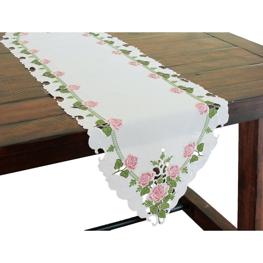 Summer Rose Embroidered Cutwork Table Runner 15 By 72 Inch