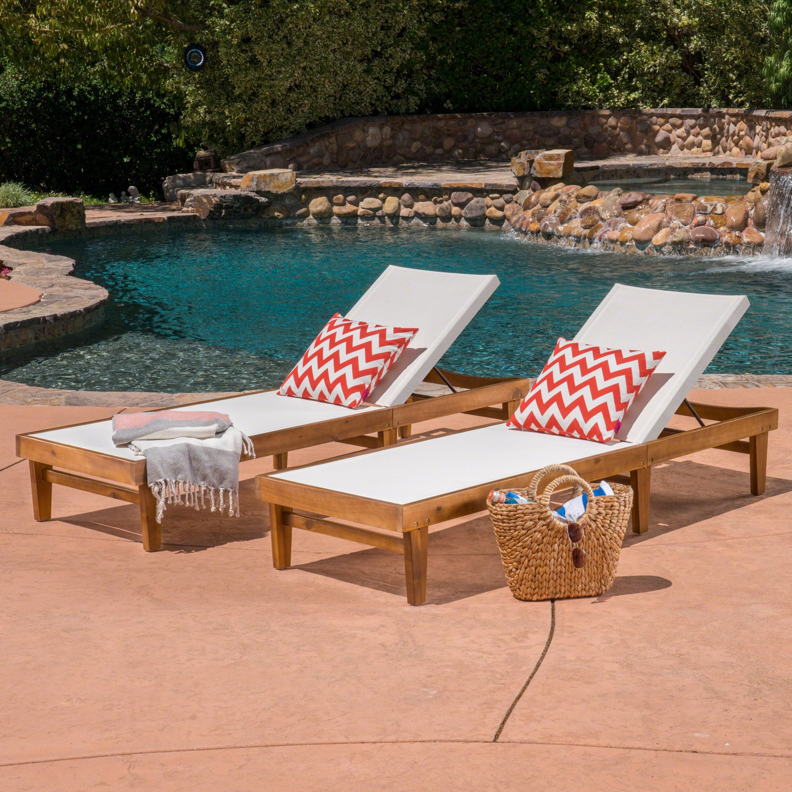 Summerland Outdoor Mesh And Wood Chaise Lounge Set Of 2 Christopher Knight Home
