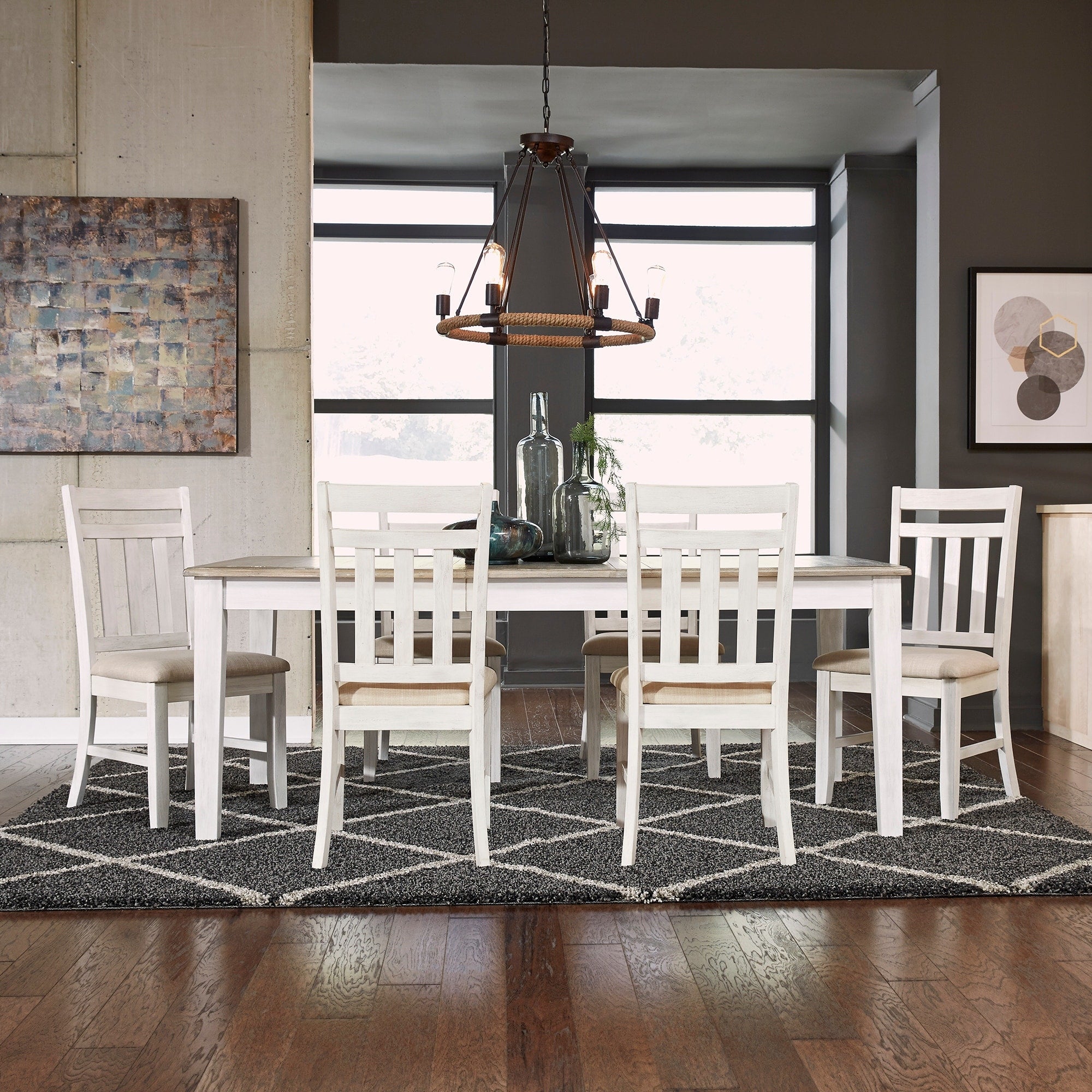 Summerville Soft White Wash And Grey 7 Piece Rectangular Table Set