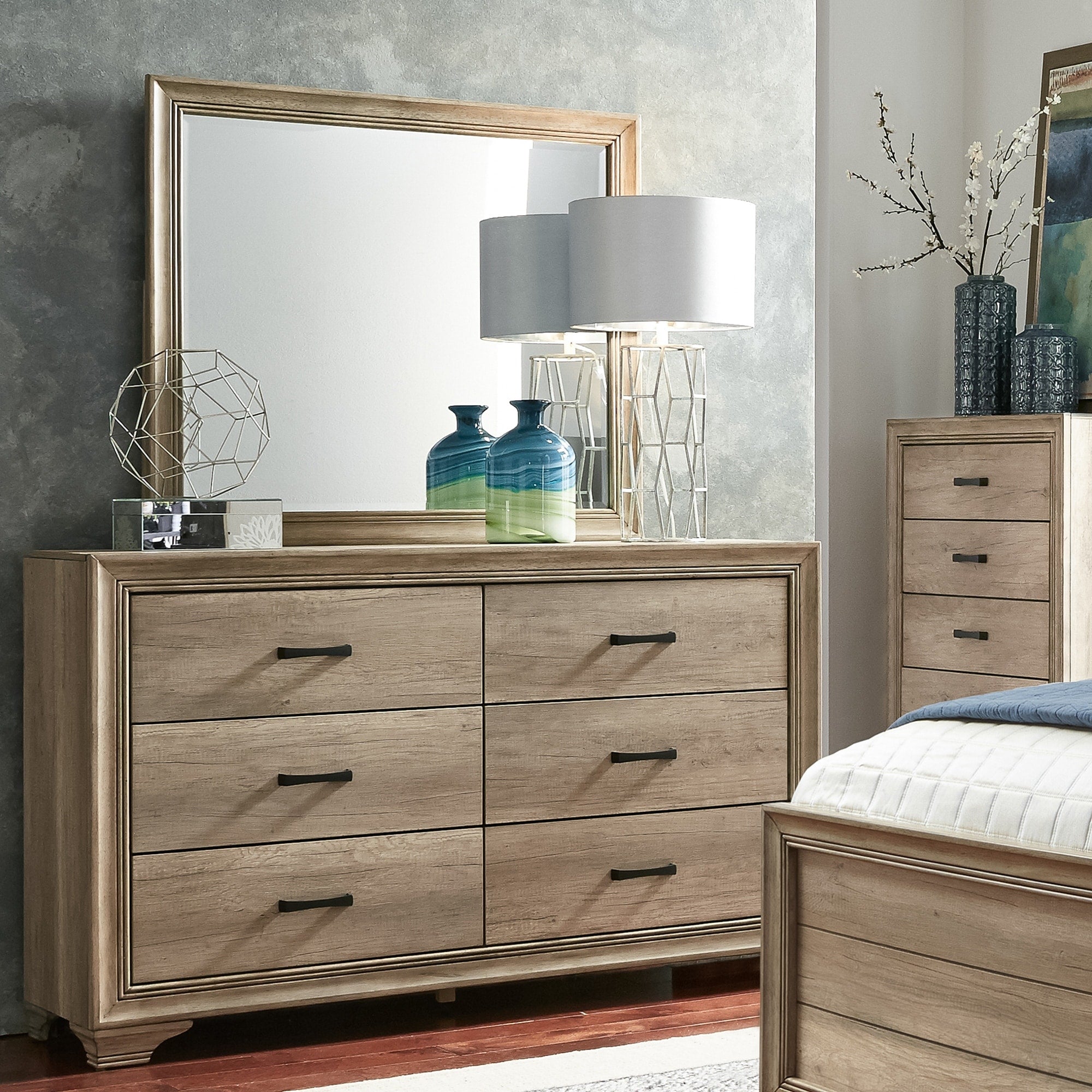 Sun Valley Sandstone 6 Drawer Dresser And Mirror Set