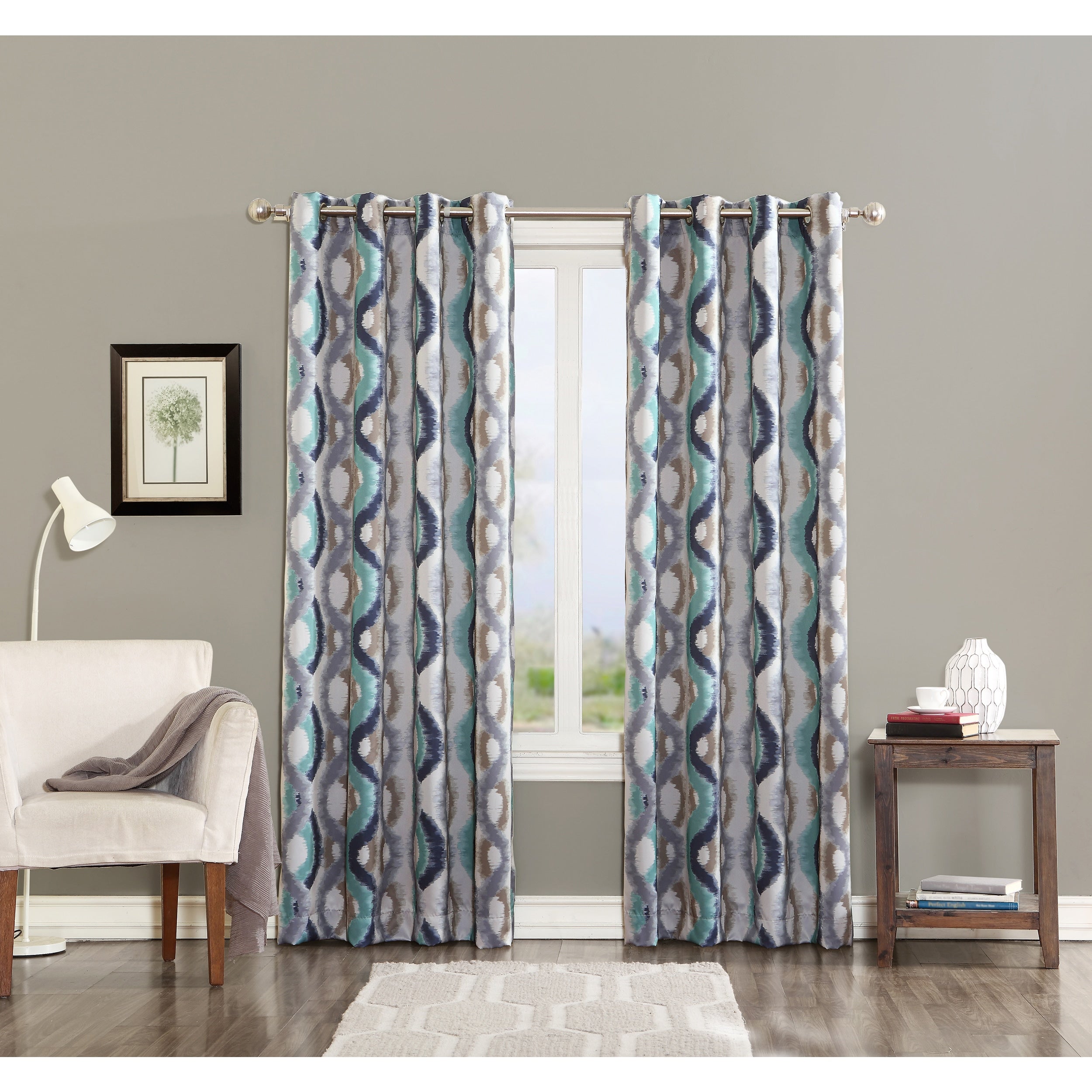 Sun Zero Cortez Watercolor Print Room Darkening Grommet Curtain Panel Single Panel