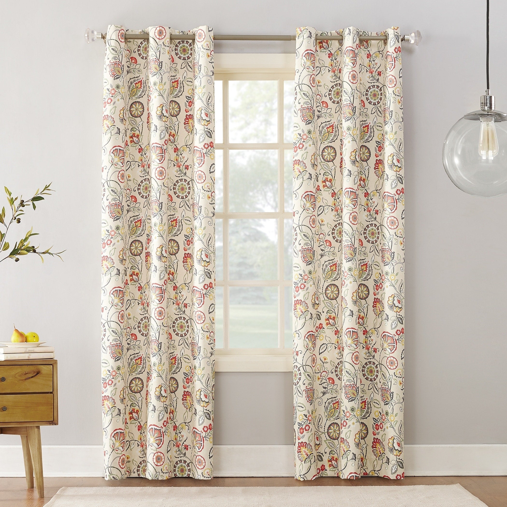Sun Zero Jorah Botanical Print Thermal Insulated Grommet Curtain Panel Single Panel