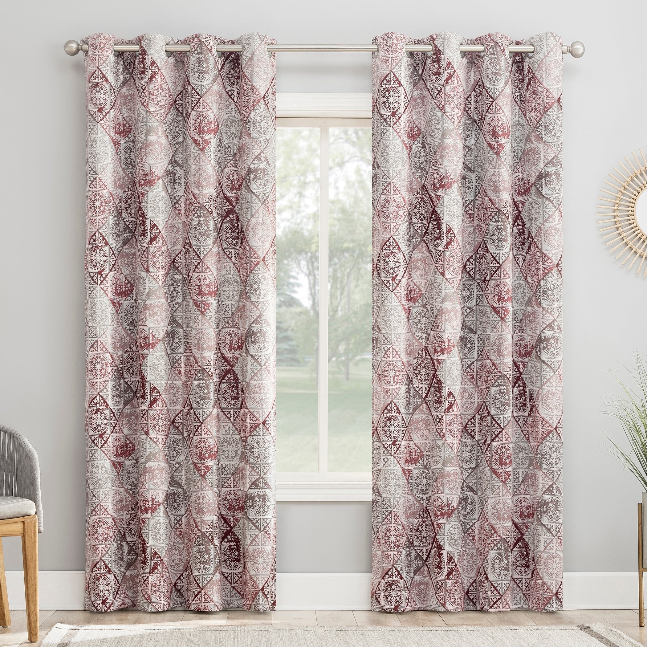Sun Zero Sahar Grommeted Room Darkening Medallion Print Curtain Panel