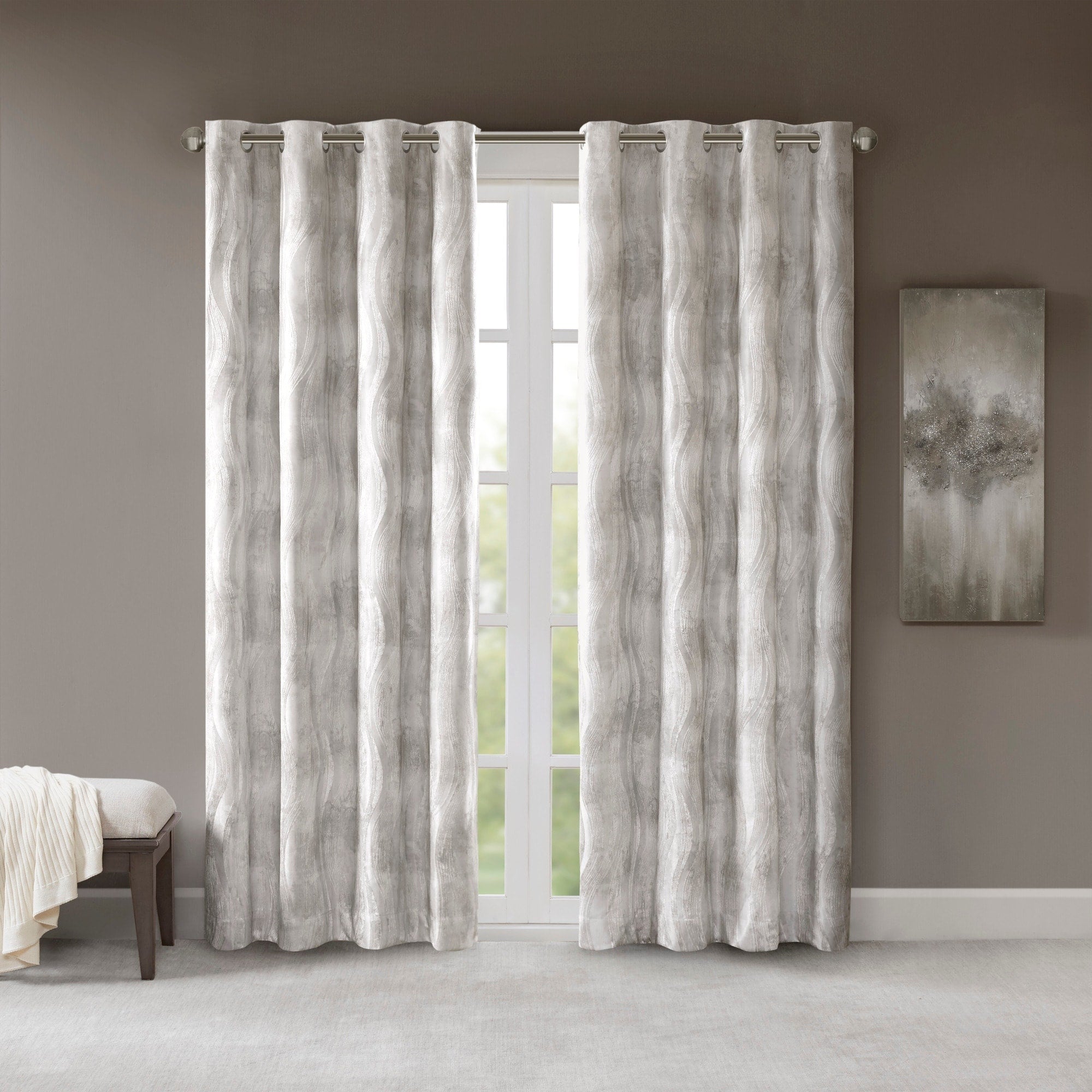 Sunsmart Alastair Ivory Printed Jacquard Total Blackout Single Curtain Panel