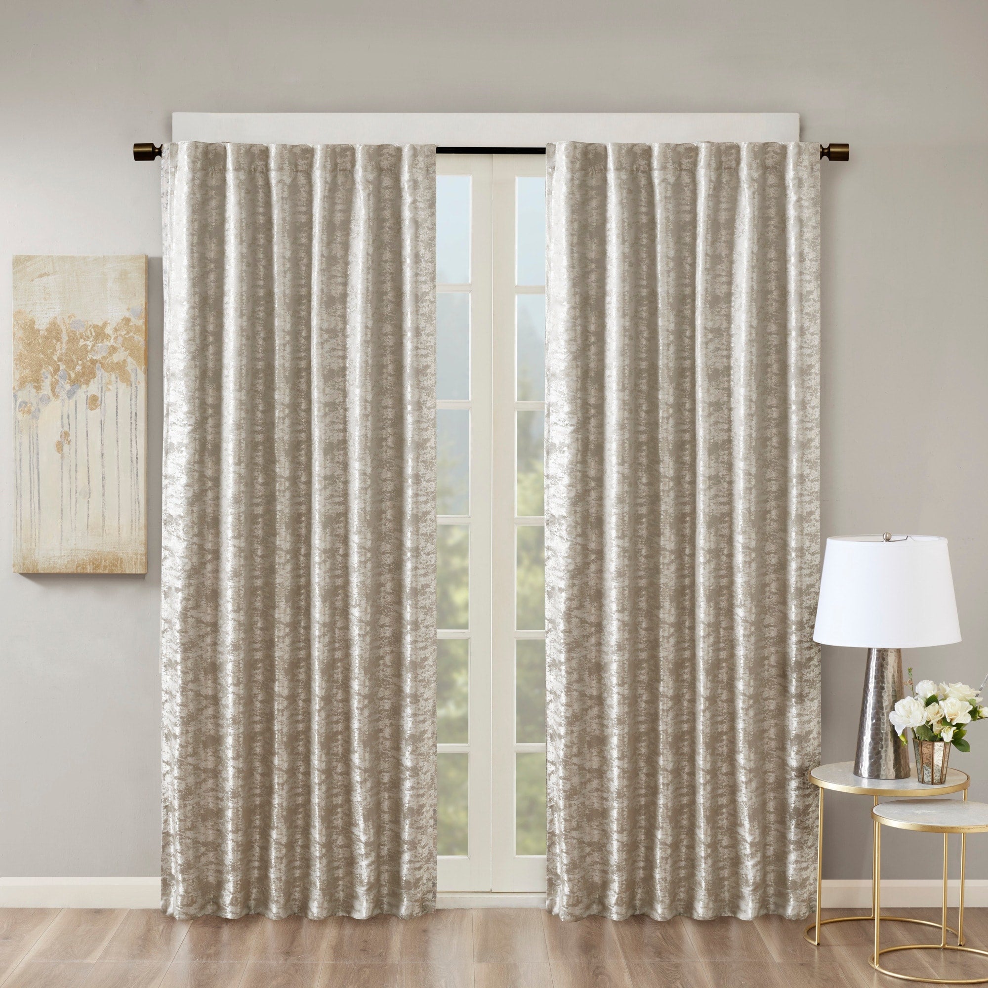 Sunsmart Odessa Marble Jacquard Total Blackout Rod Pocket Back Tab Curtain Panel