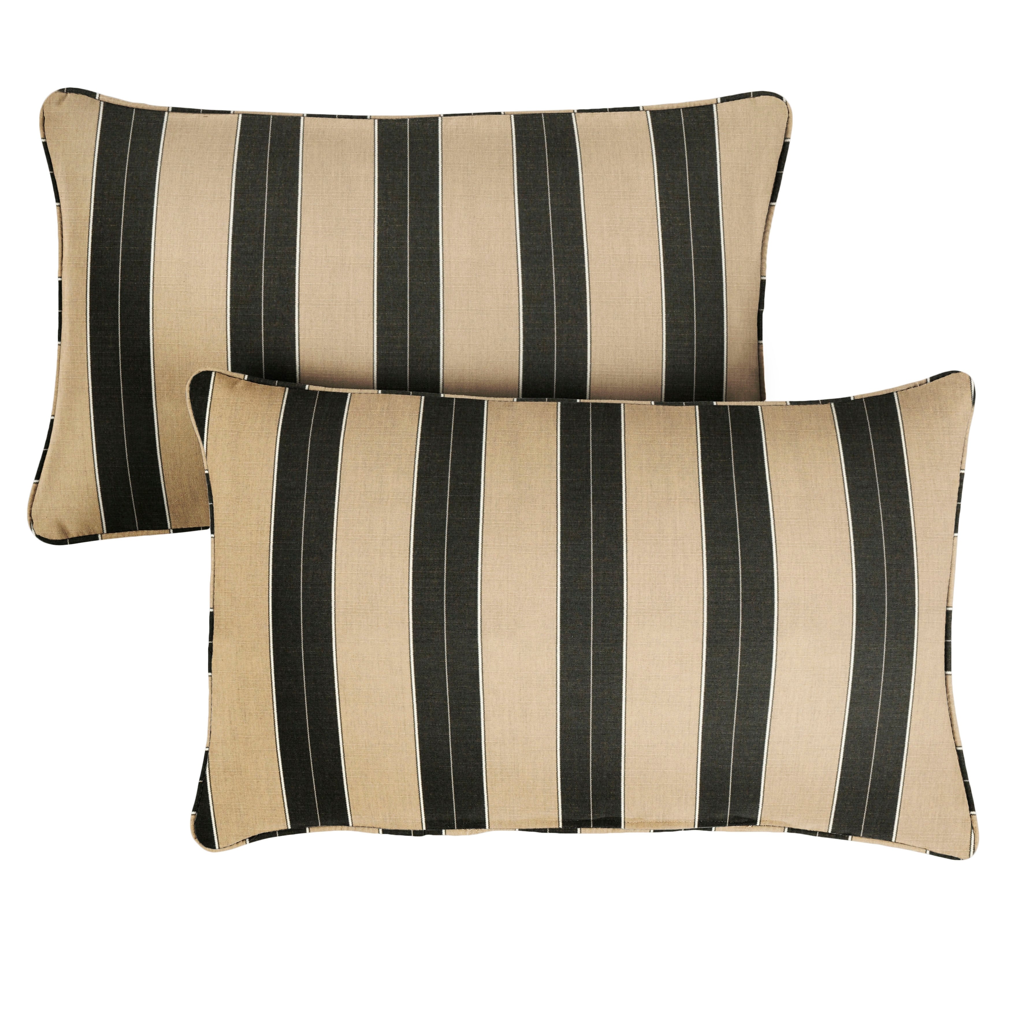 Sunbrella Beige Black Stripe Indoor Outdoor Lumbar Pillows Set Of 2 16 In H X 26 In W