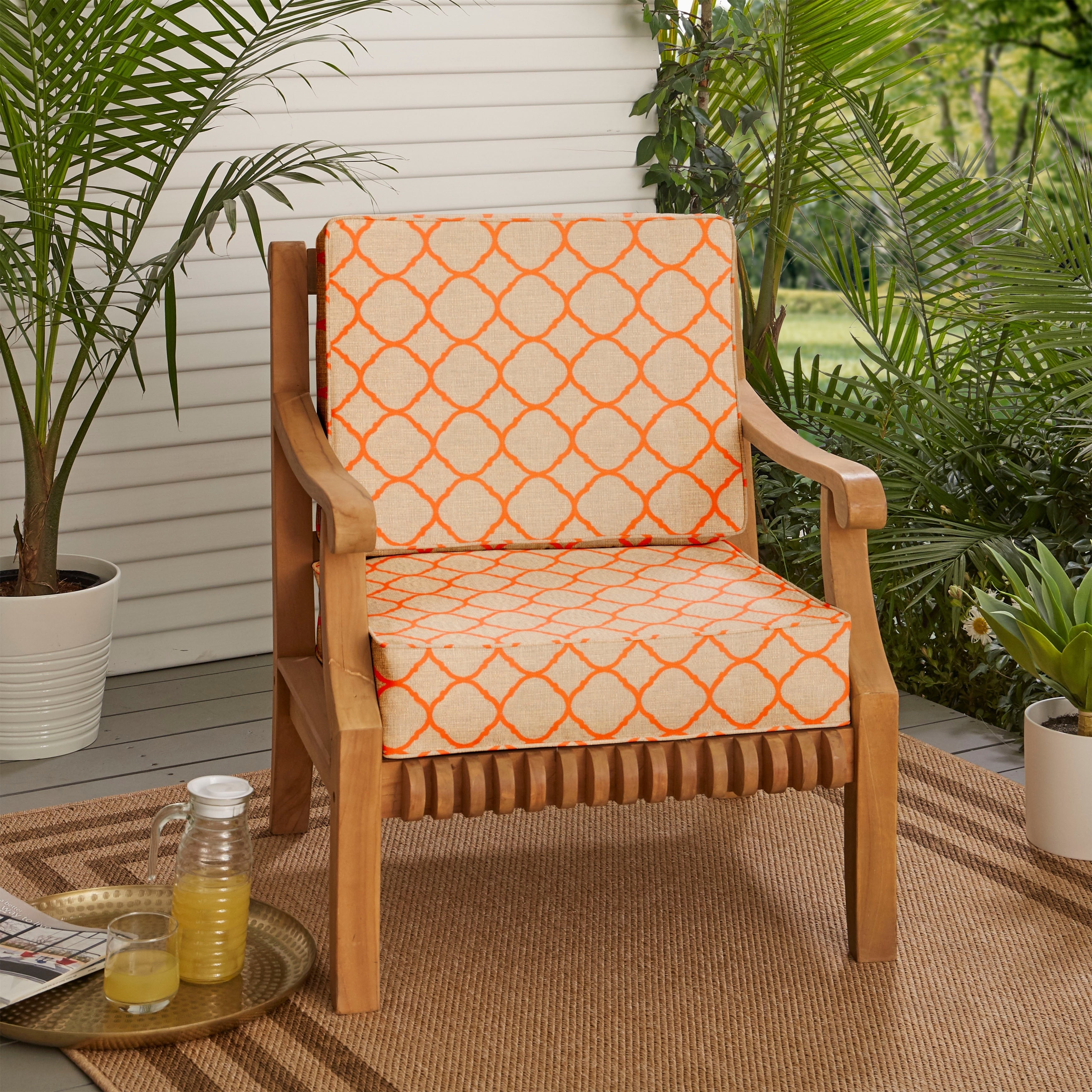 Sunbrella Beige Orange Indoor Outdoor Deep Seating Cushion Set 23.5 In W X 23 In D