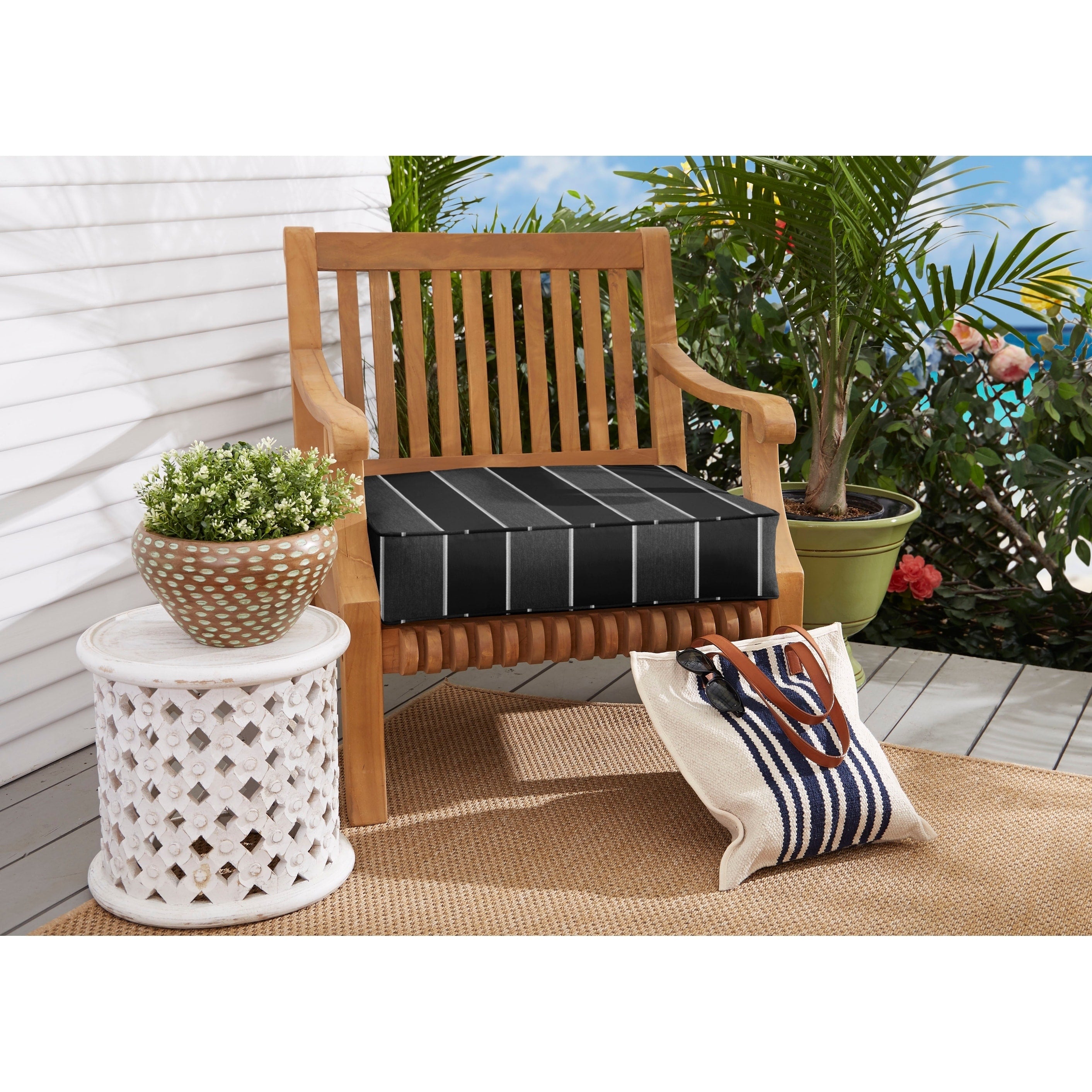 Sunbrella Black Grey Stripe Indoor Outdoor Deep Seating Cushion Corded