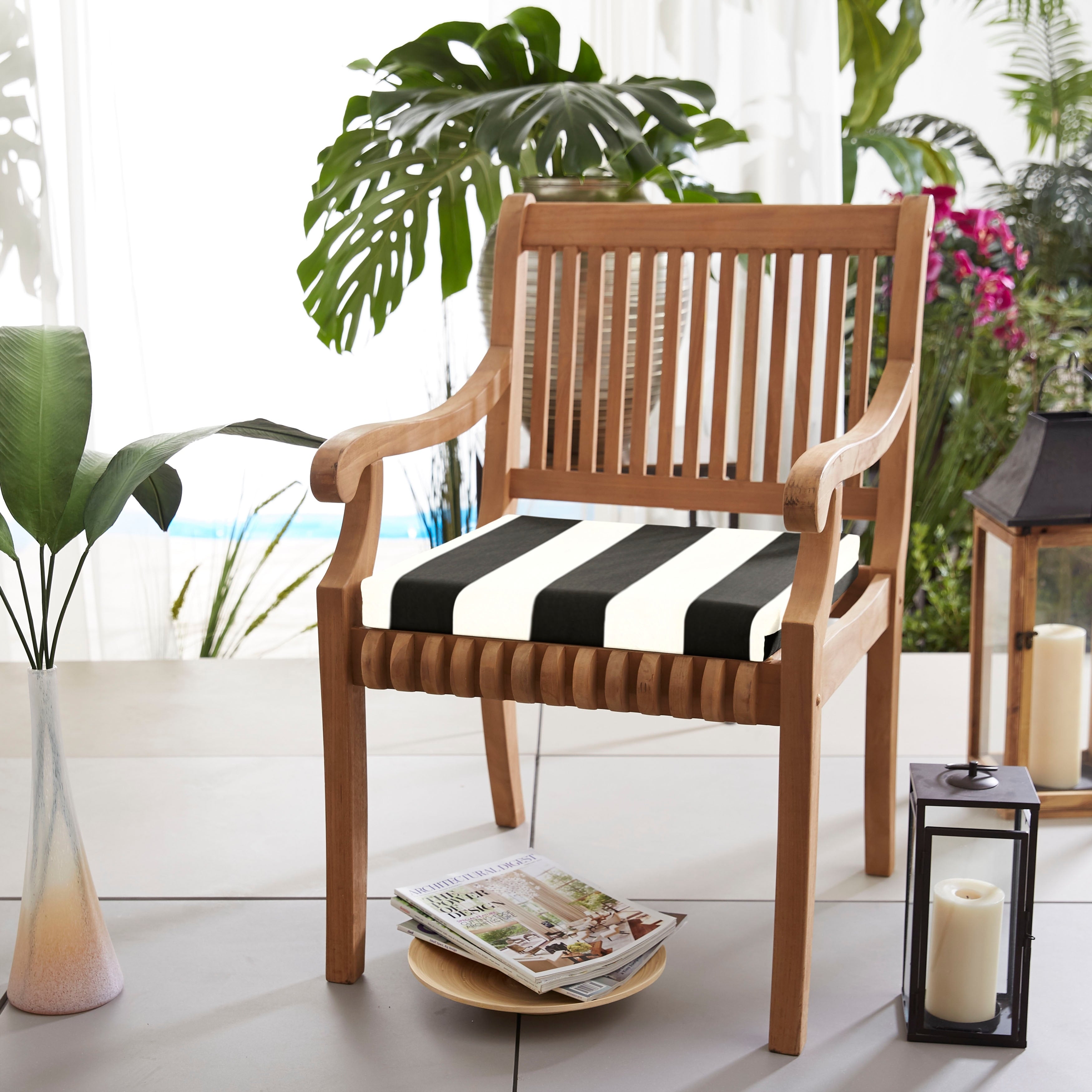 Sunbrella Black White Stripe Indoor Outdoor Chair Cushion Set Of 2 20 In W X 20 In D