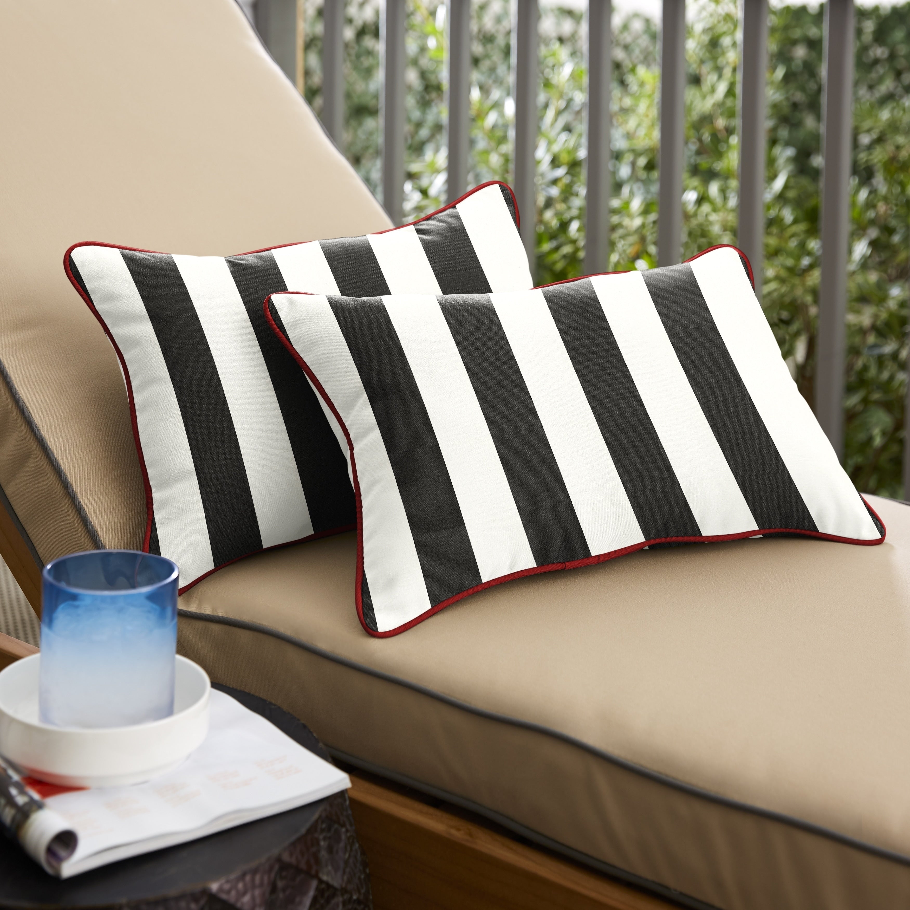 Havenside Home Roah Black White Stripe With Jockey Red Indoor Outdoor Lumbar Pillows Set Of 2